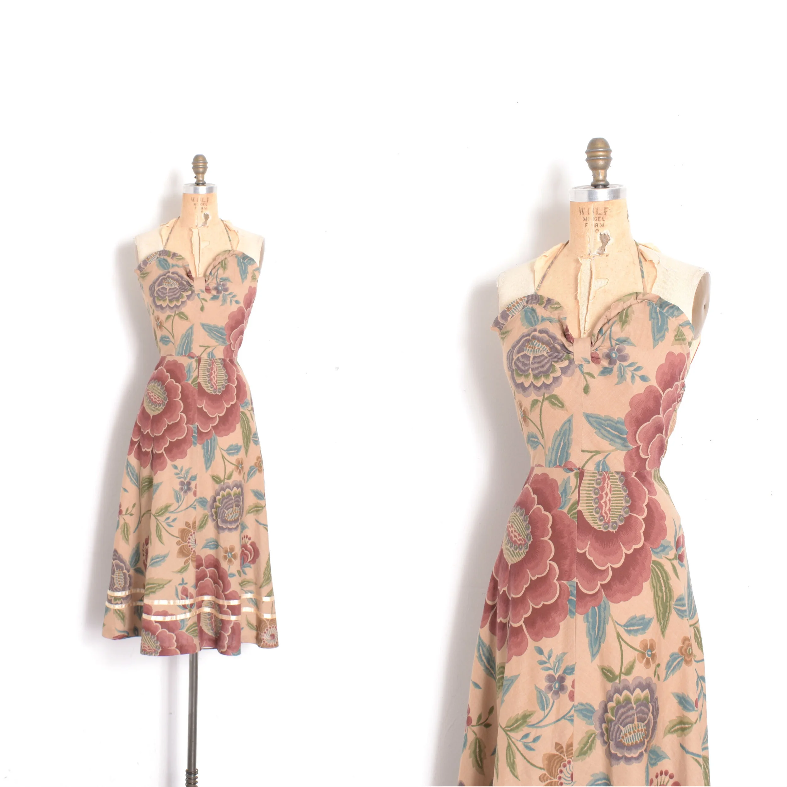 1970s Muted Floral Halter Dress-medium