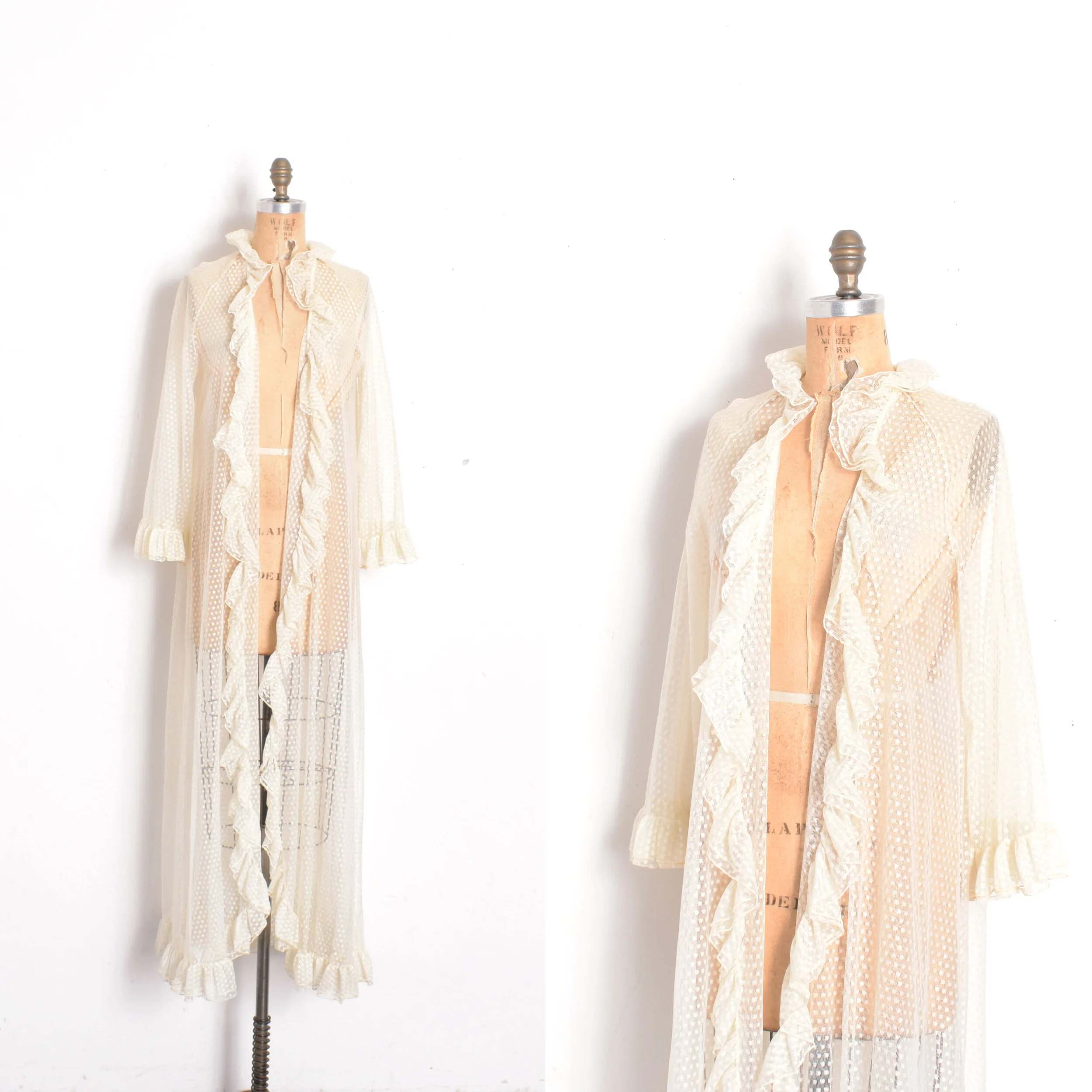 1960s Sheer Ruffled Duster Robe-S/M/L