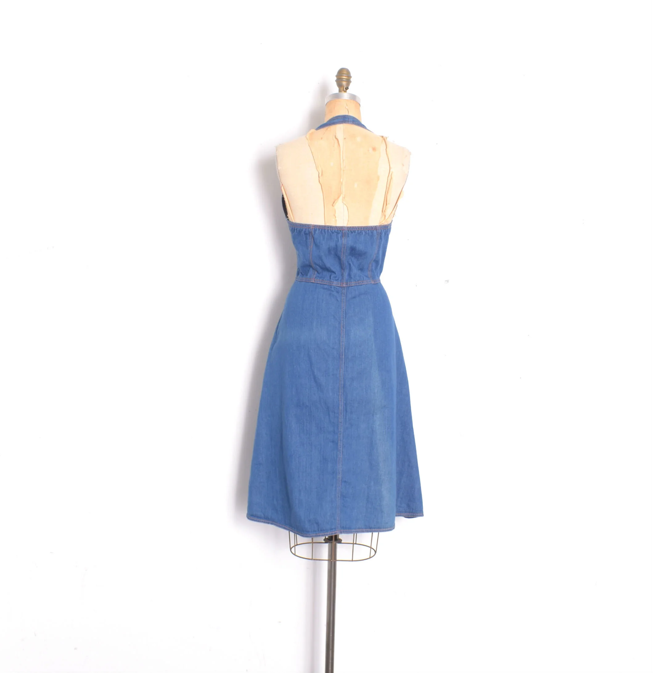 1970s Denim Halter Dress-M/L  La Poubelle Vintage