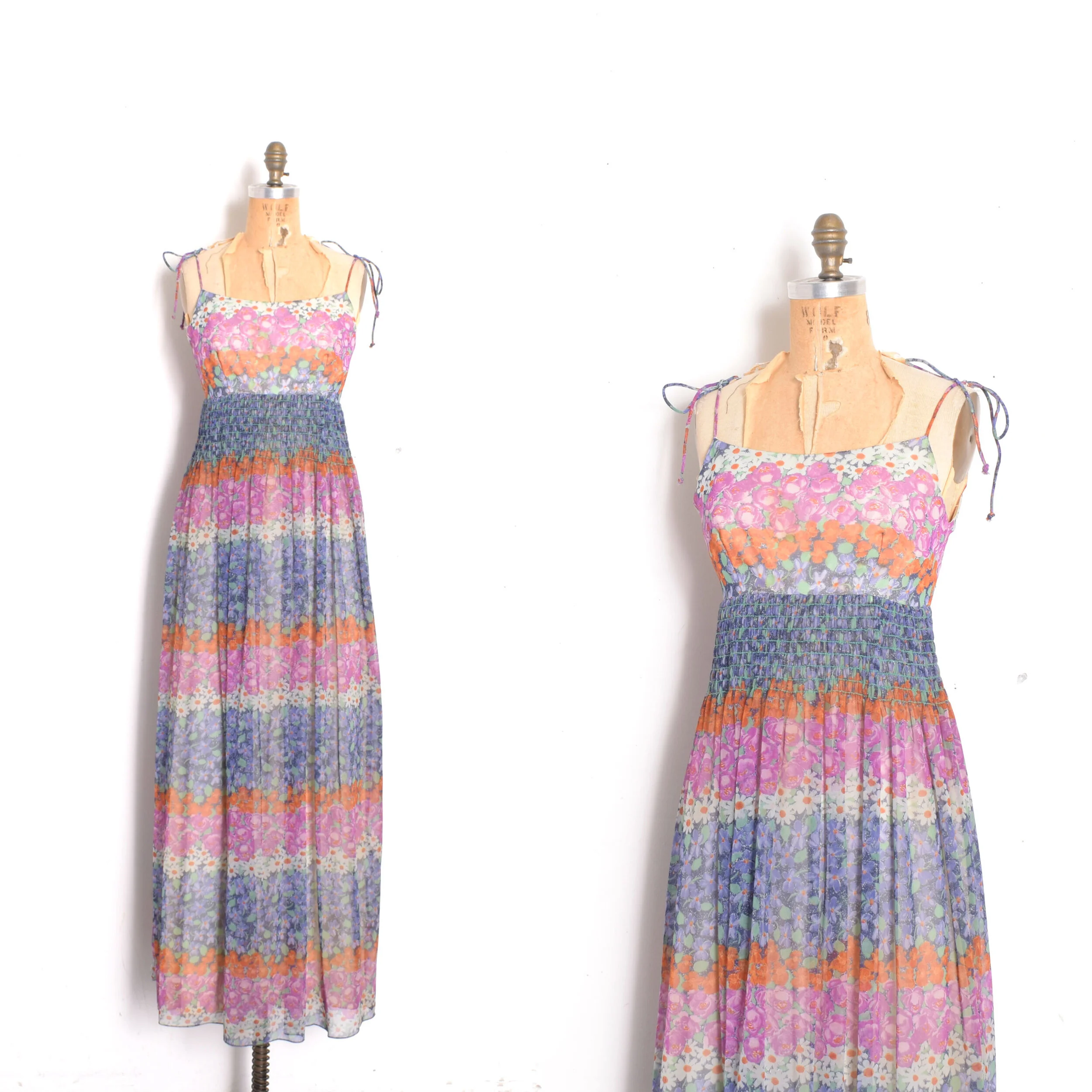 1970s Spring Floral Maxi Dress-S/M