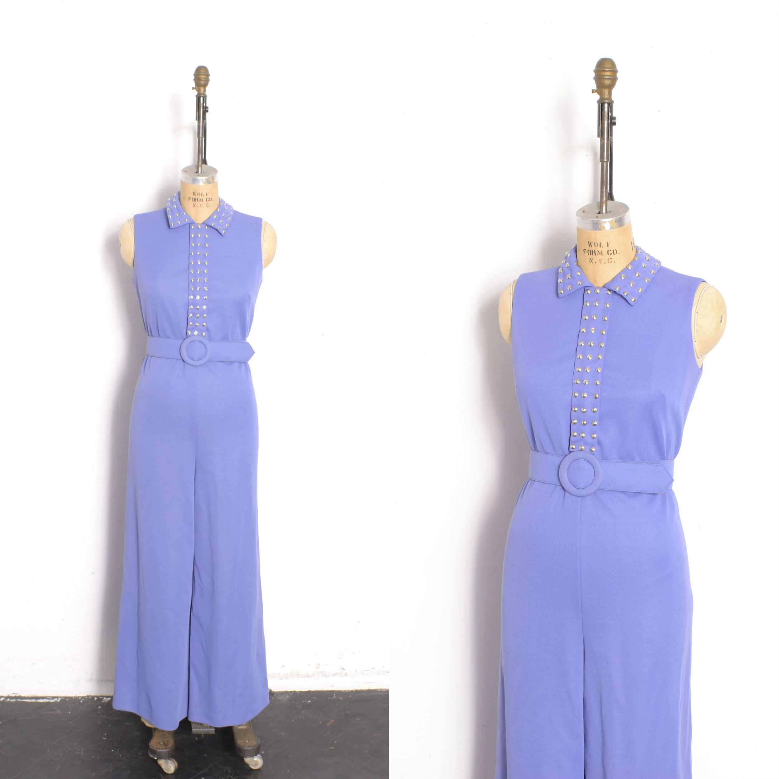 1970s Periwinkle Studded Jumpsuit-medium