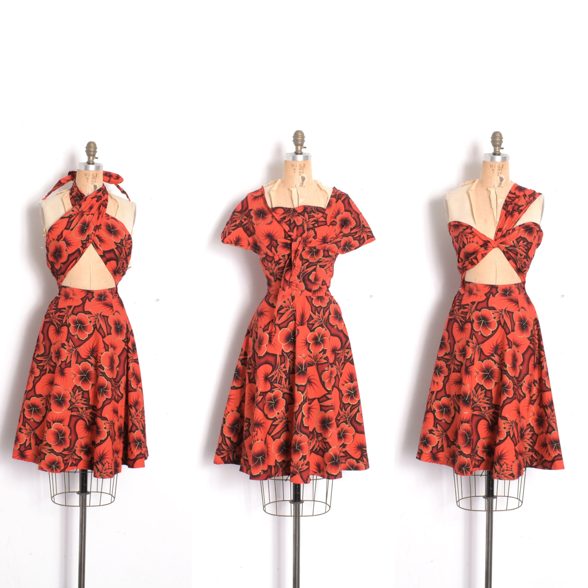 1950s Hawaiian Floral Convertible Dress-XS