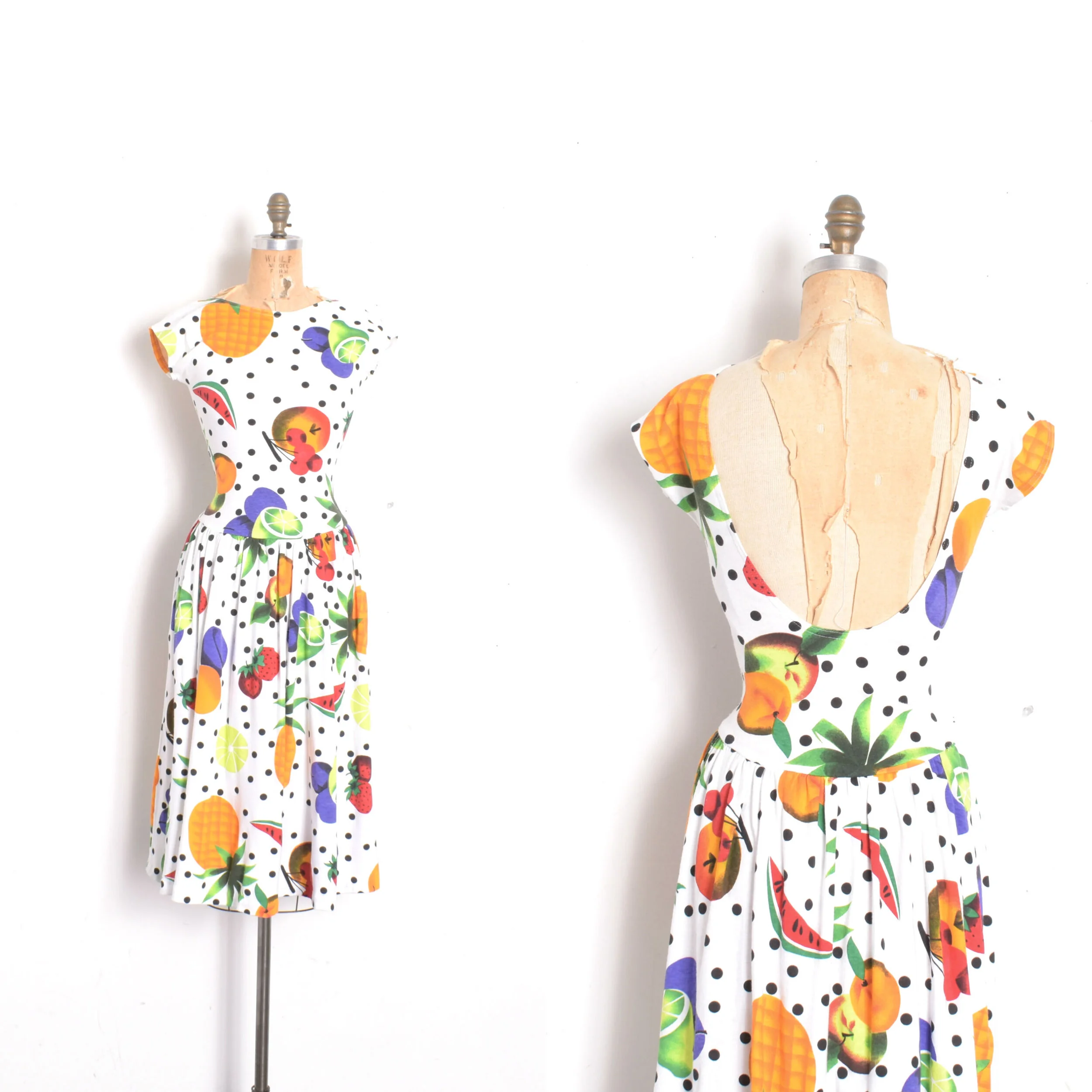 1980s Funky Fruit Print Cotton Dress-S/M