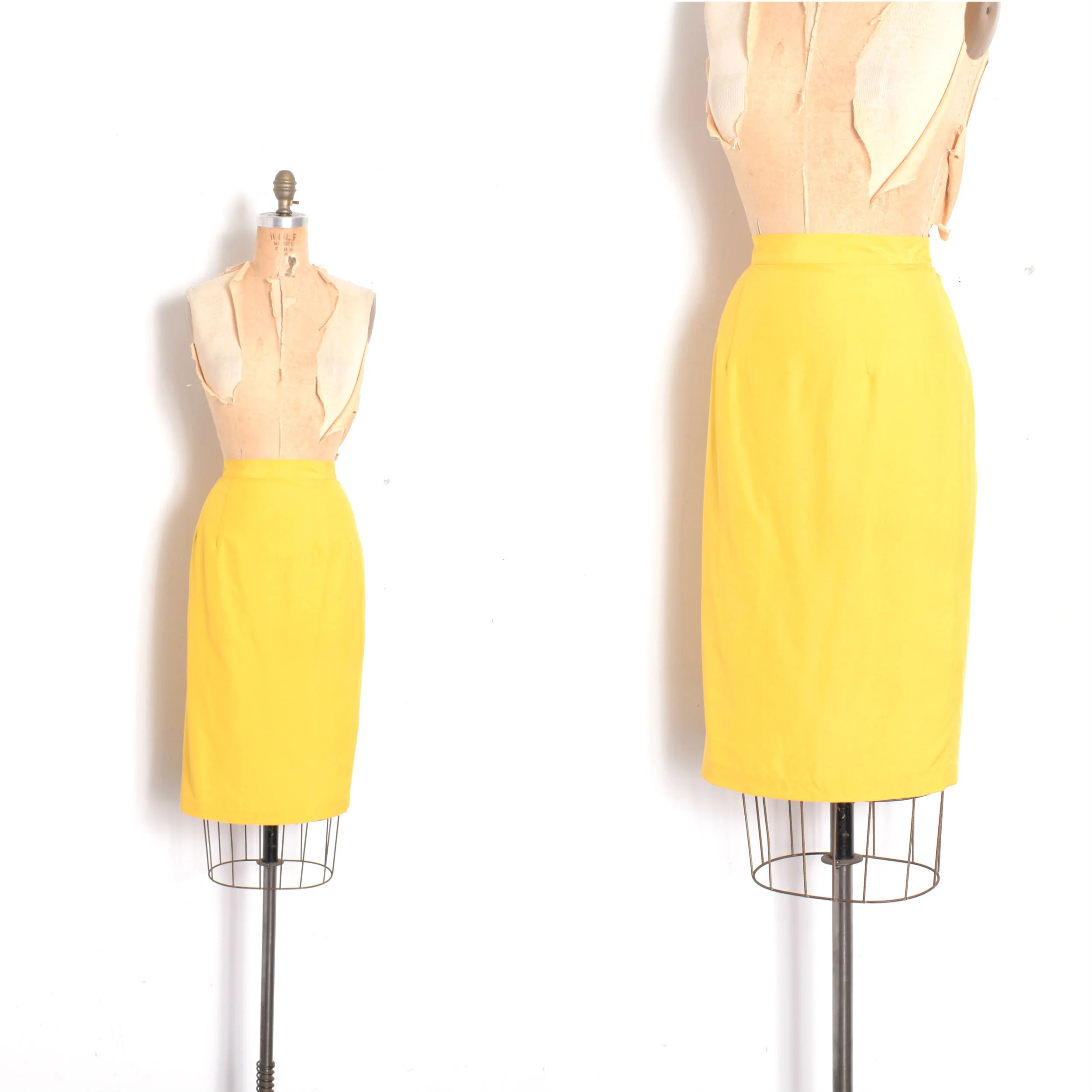 1980s Canary Silk Pencil Skirt-medium