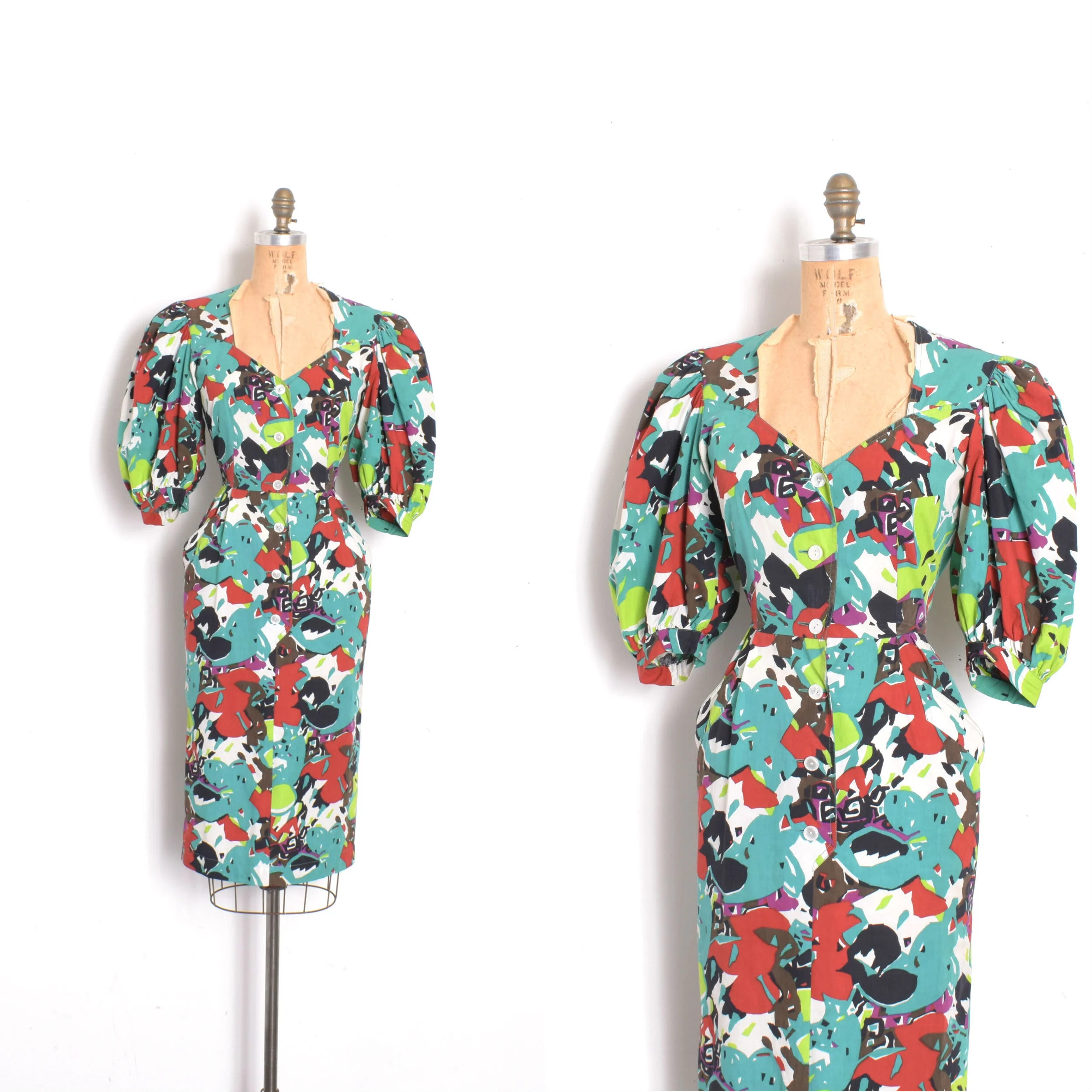 1980s Guy Laroche Puff Sleeve Cotton Dress-XS/S