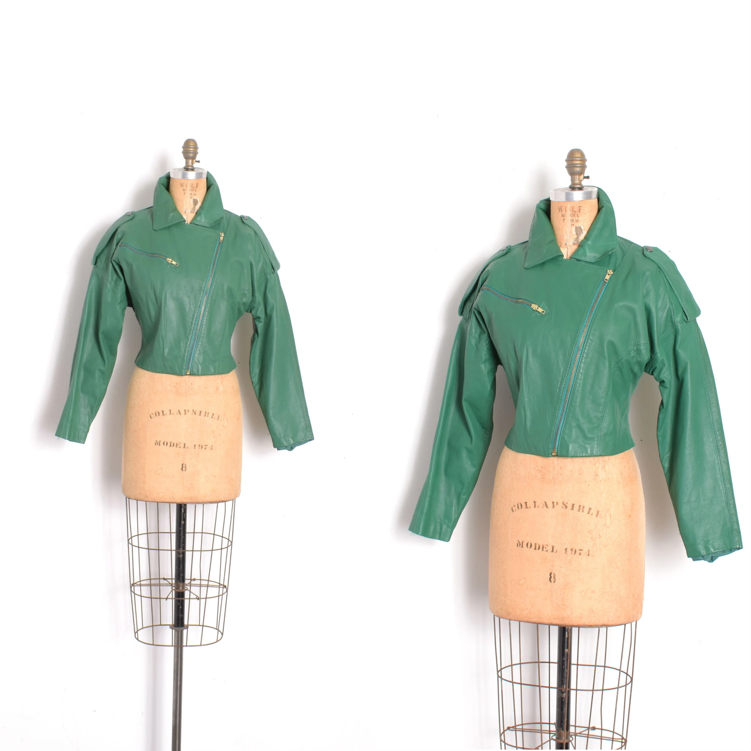 1980s Green Leather Cropped Jacket-small