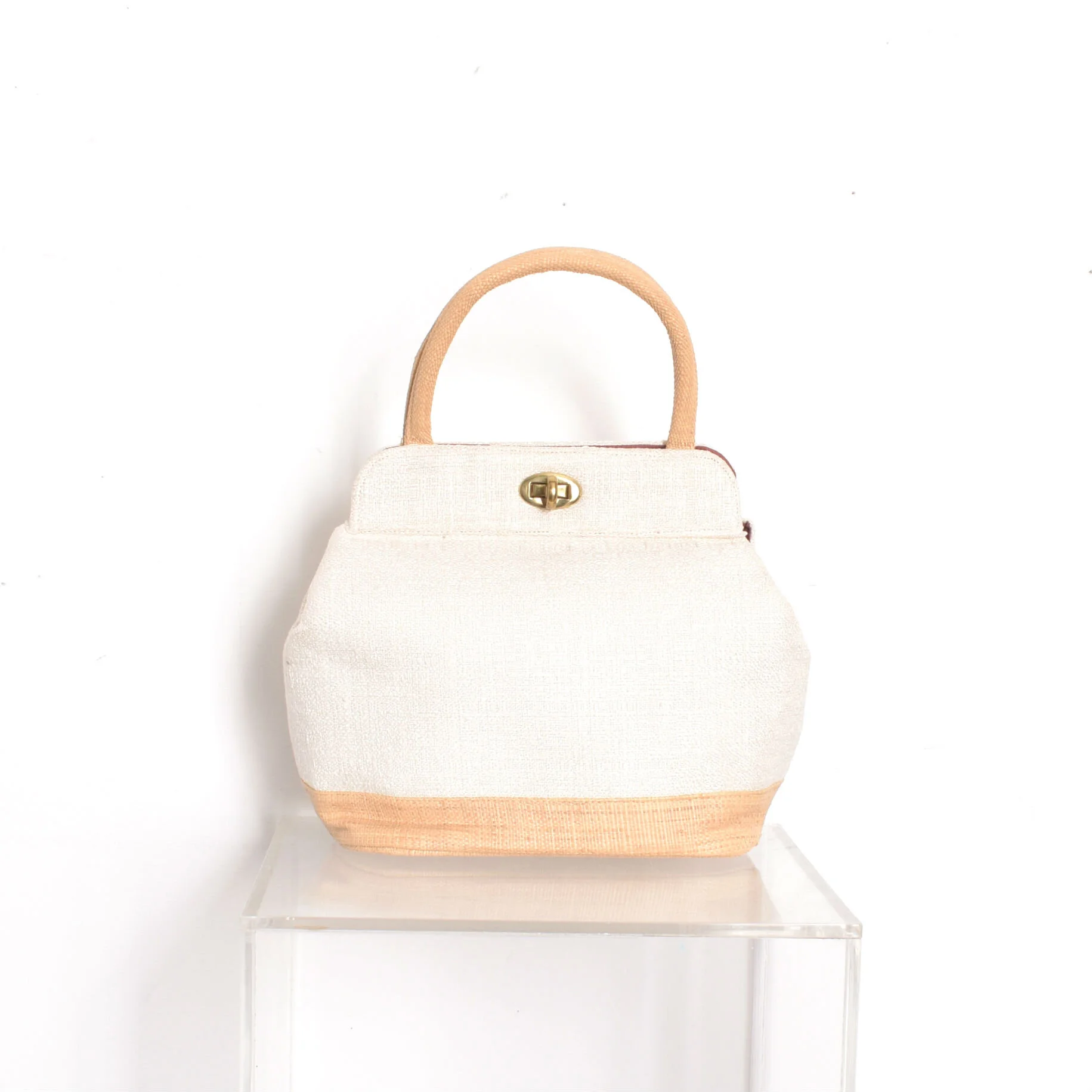 1950s Woven Cotton & Raffia Spring Purse