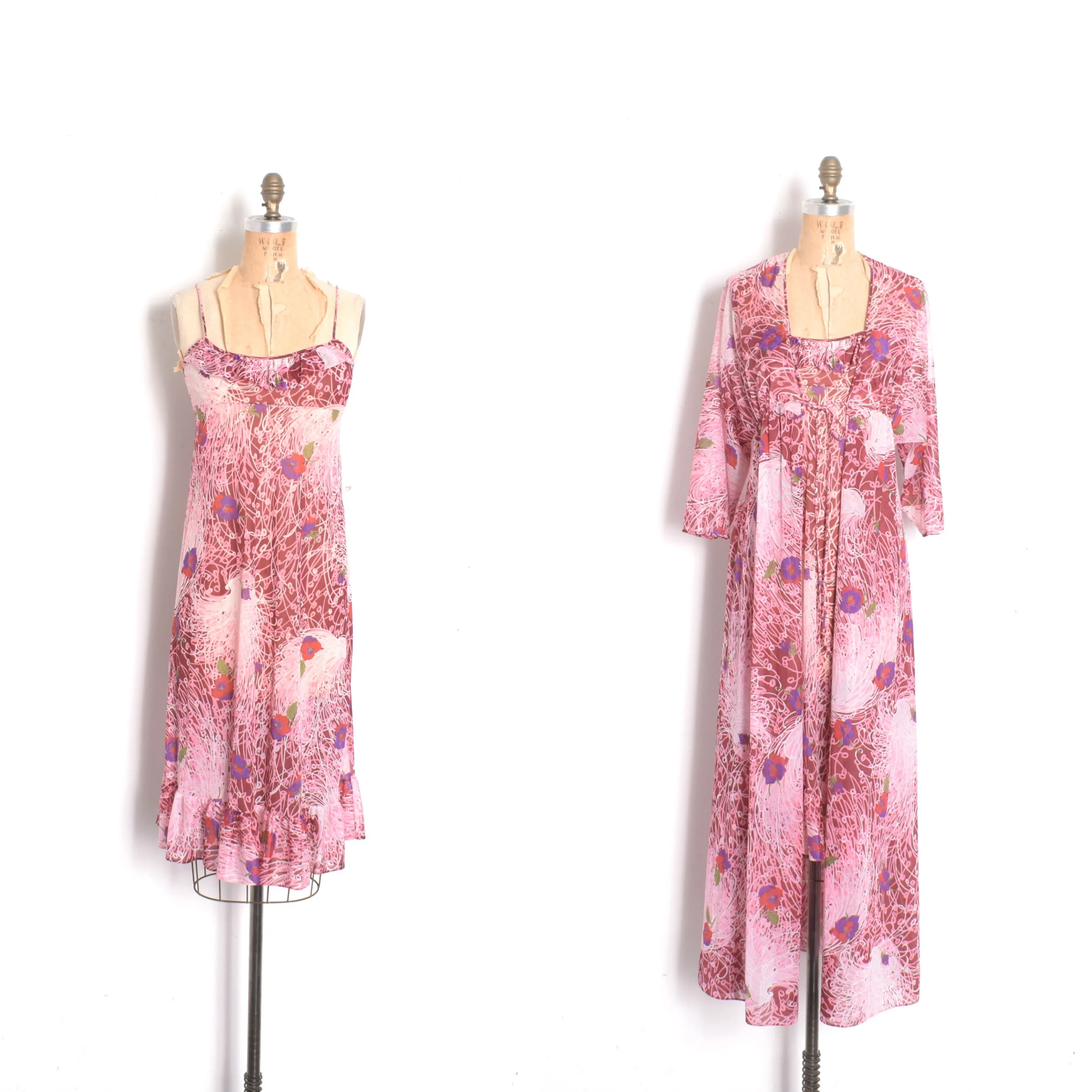 1960s Slip and Robe Loungewear Set-XS/S