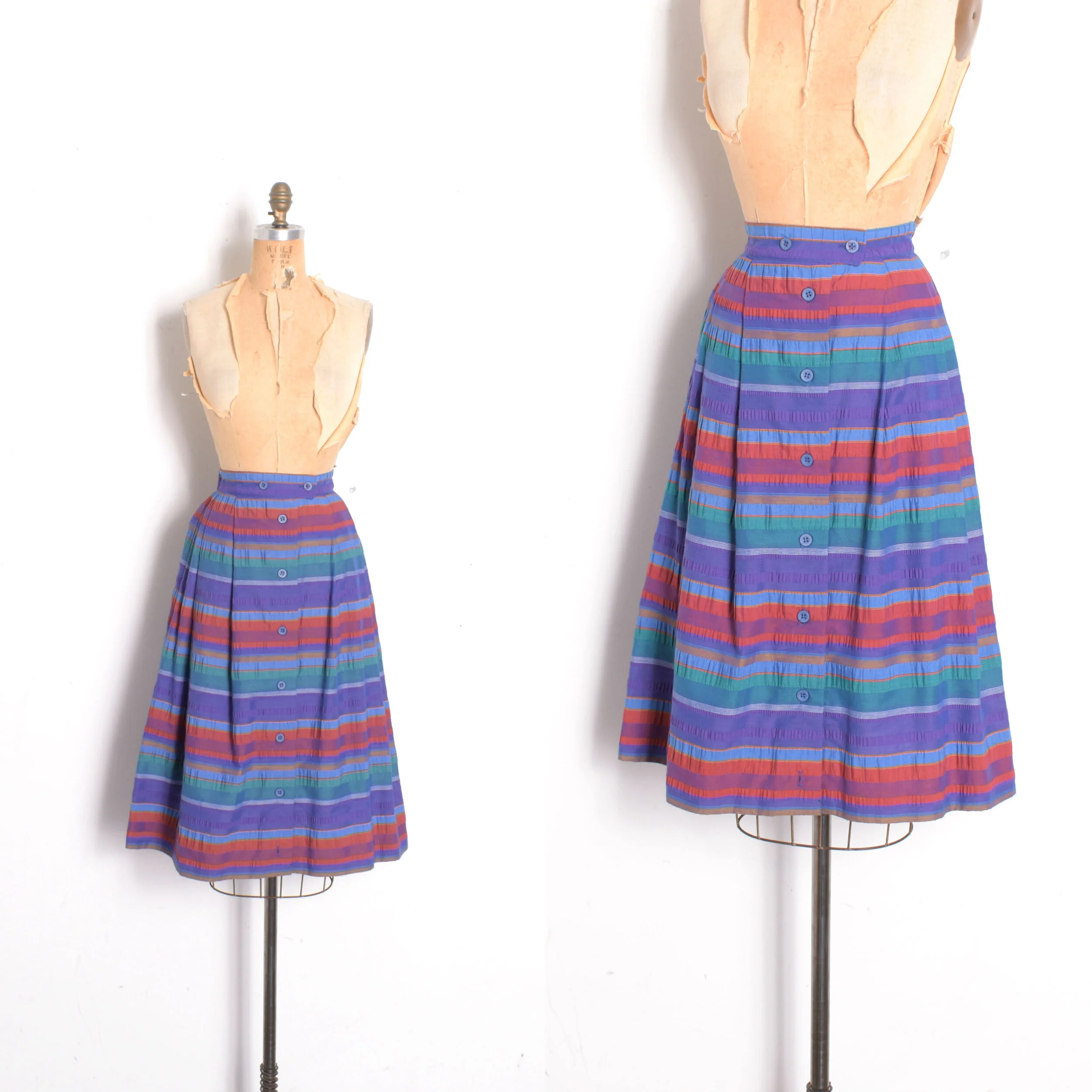 1980s Striped Cotton Midi Skirt-XS/S