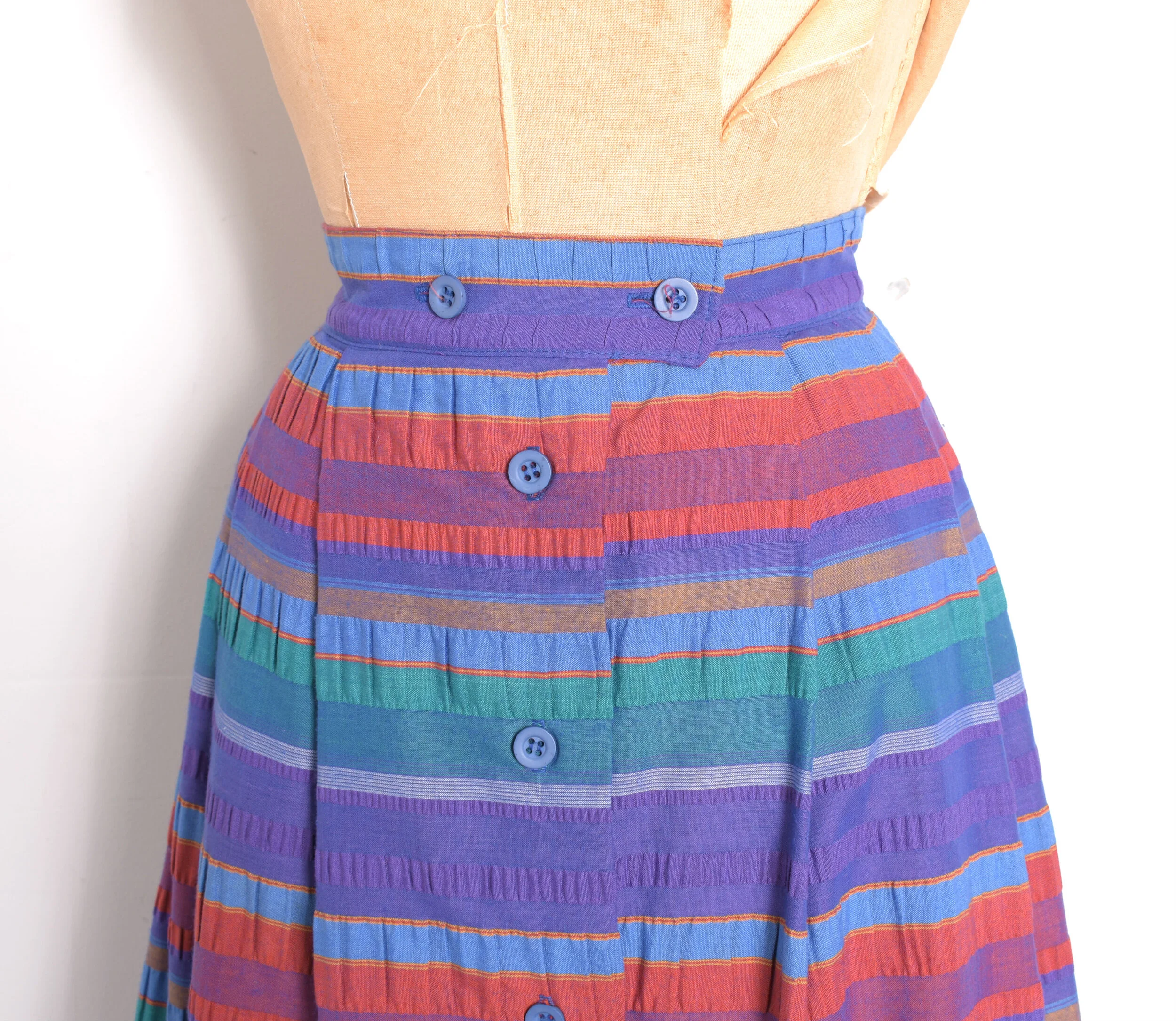 1980s Striped Cotton Midi Skirt-XS/S — La Poubelle Vintage