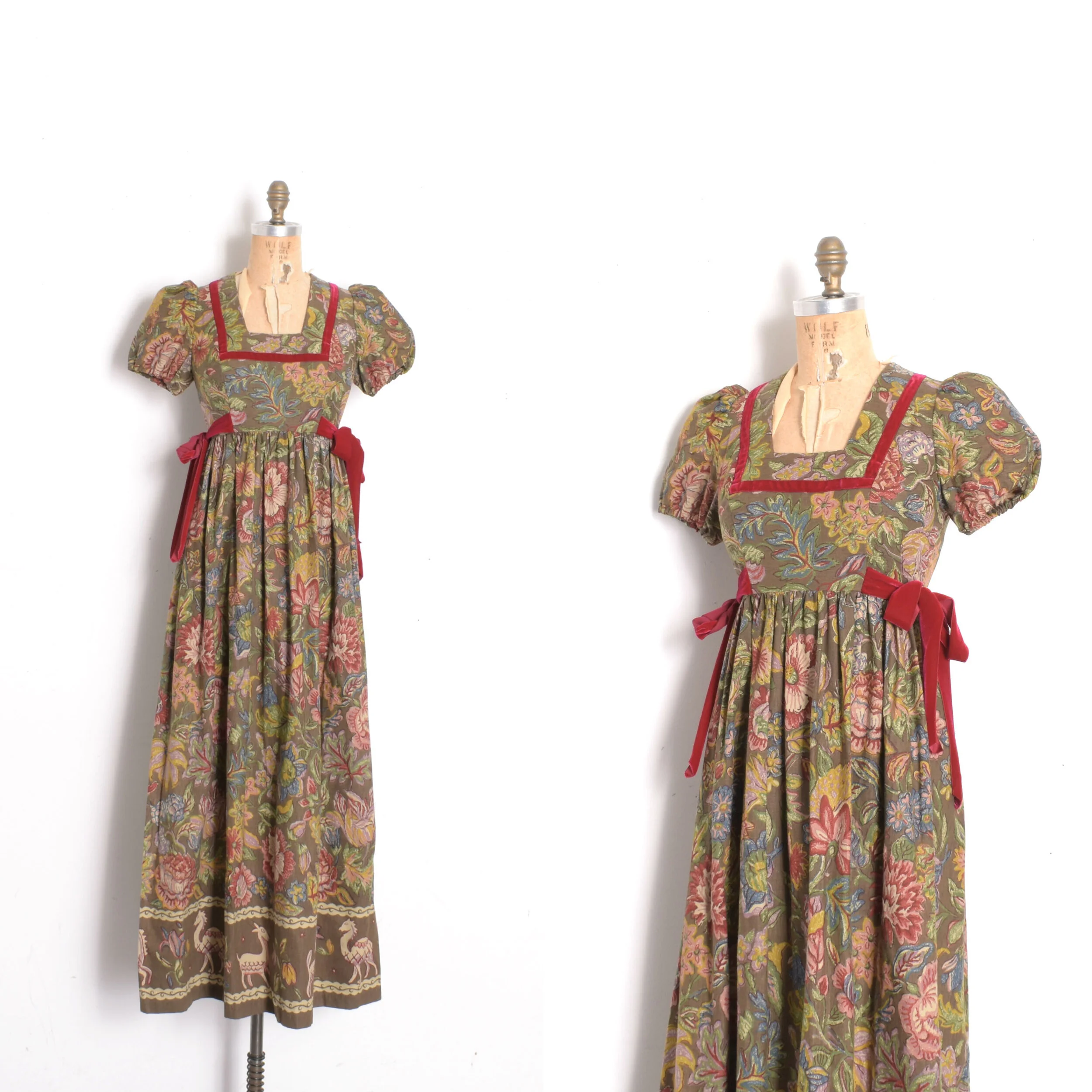 1970s Young Edwardian Tapestry Print Dress-XS/S