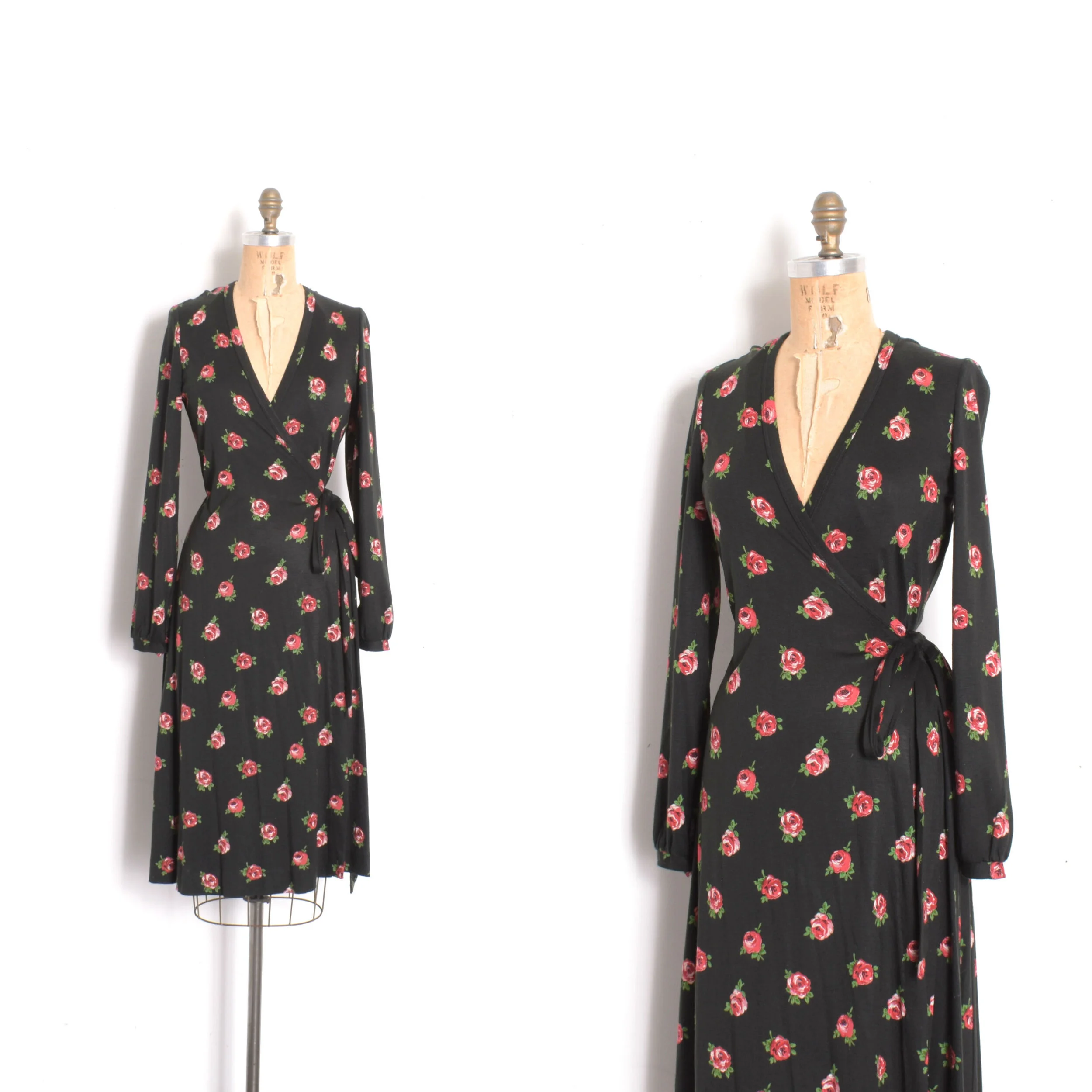 1970s Diane von Furstenberg Rose Wrap Dress-S/M