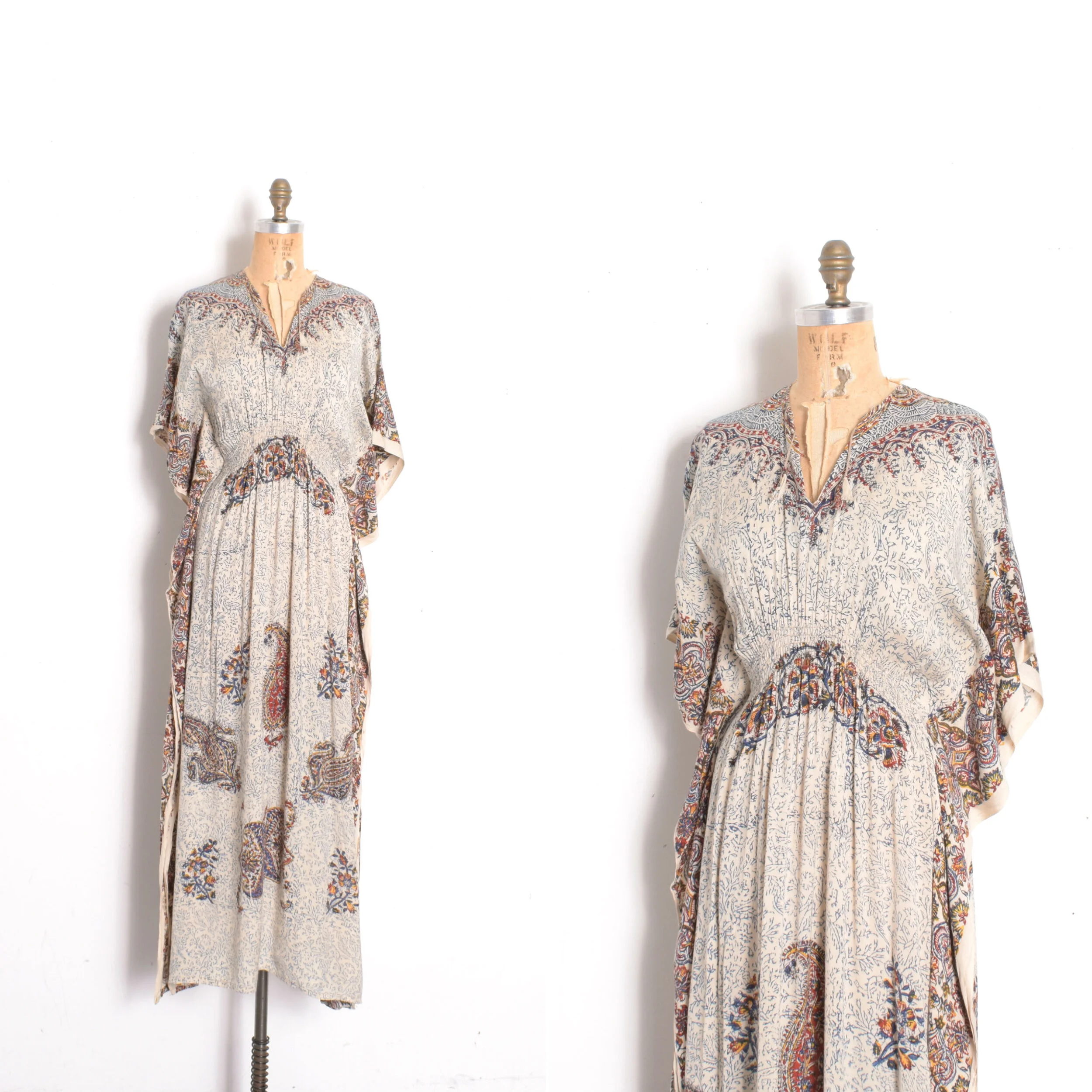 1970s Block Print Indian Caftan-S/M/L