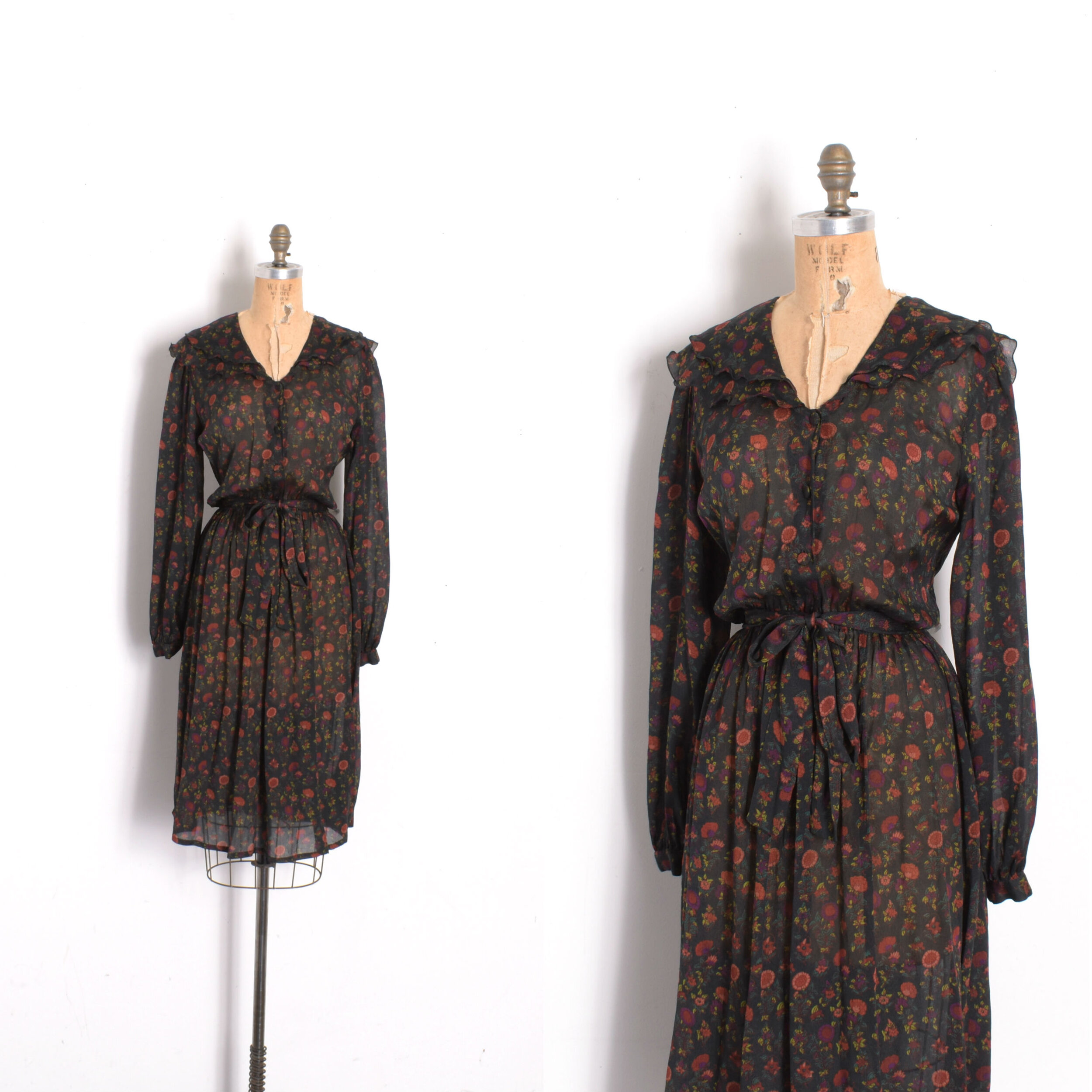 1970s Tissue Silk Floral Dress-S/M