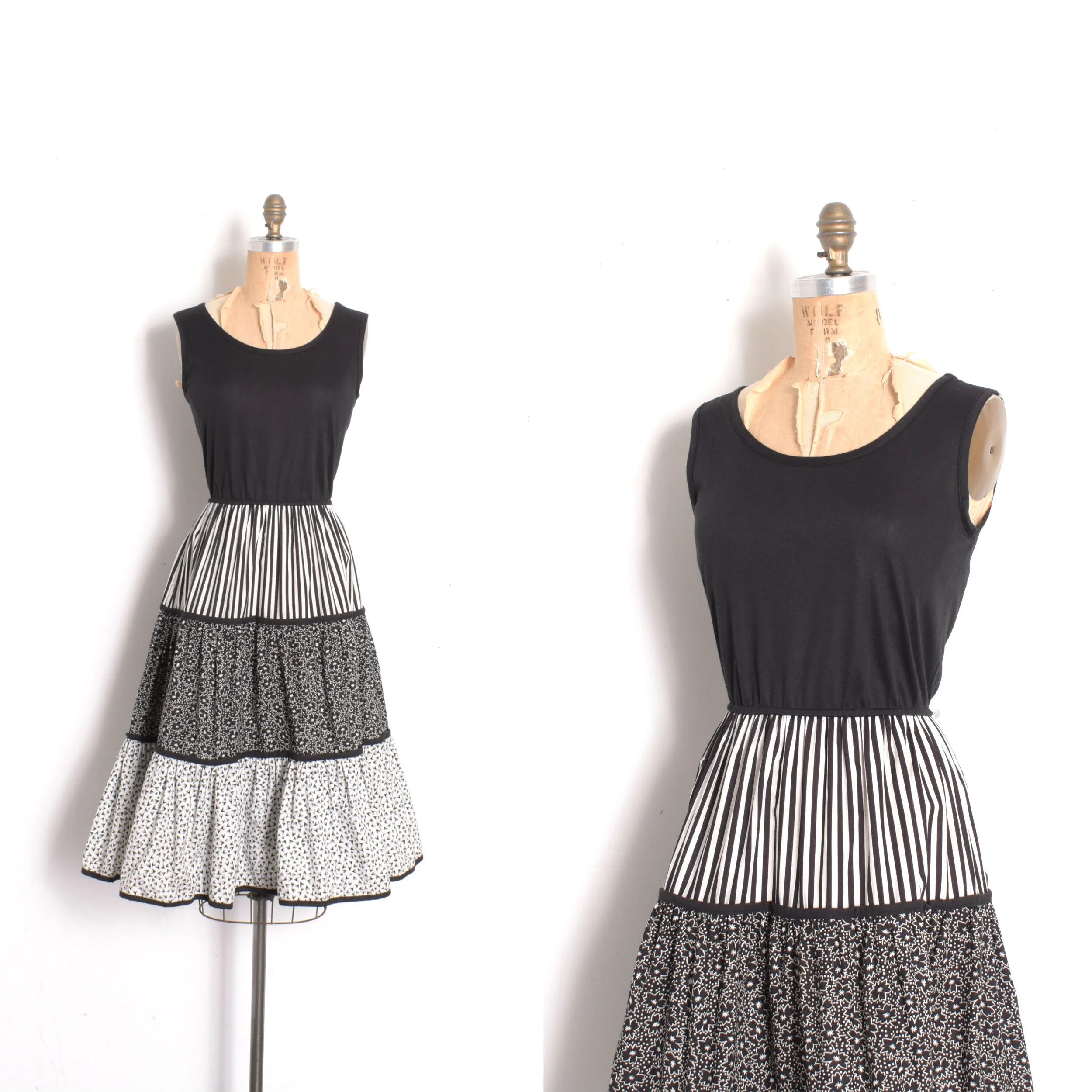 1980s Mixed Print Cotton Dress-S/M