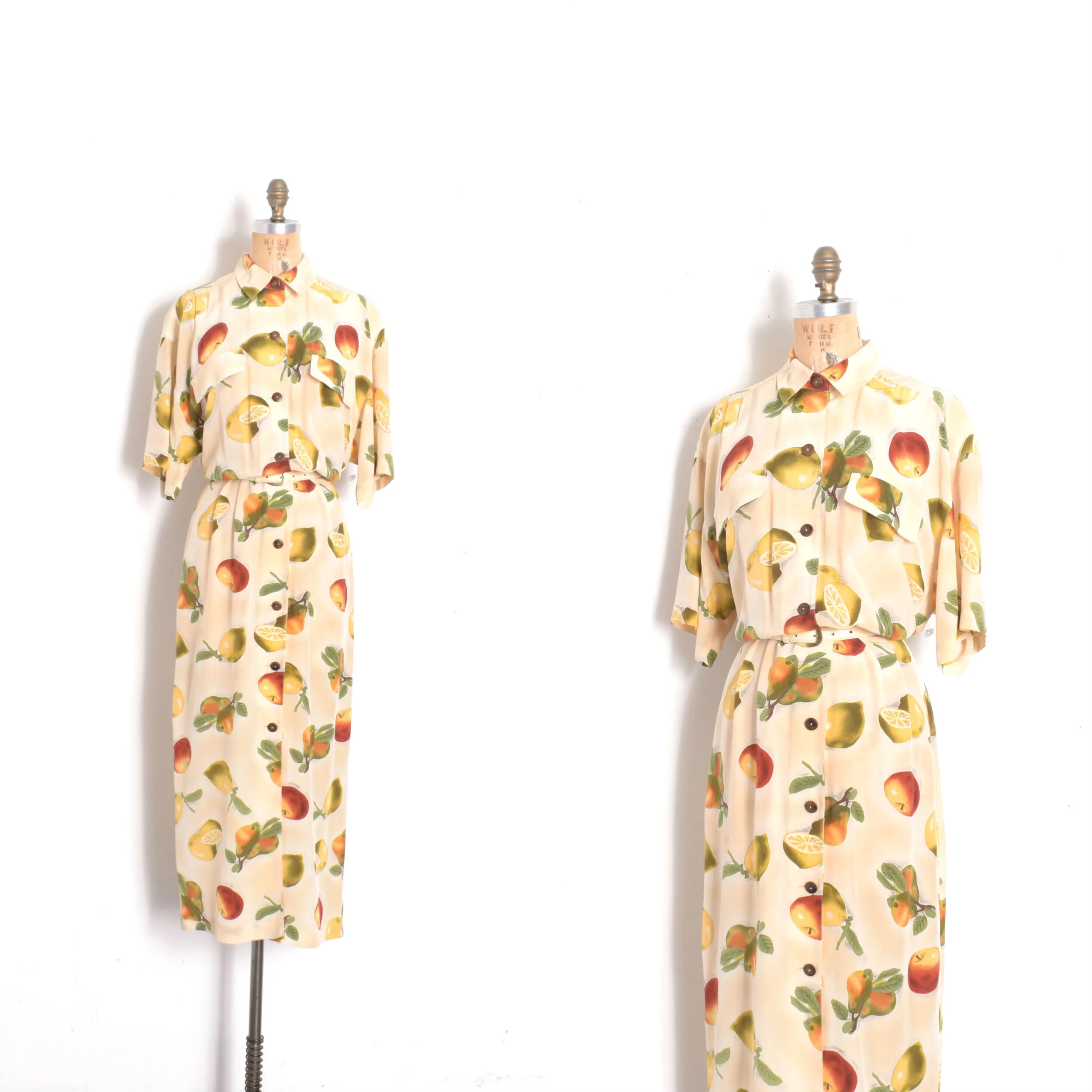 '90s Fruit Print Silk Shirtdress-L/XL