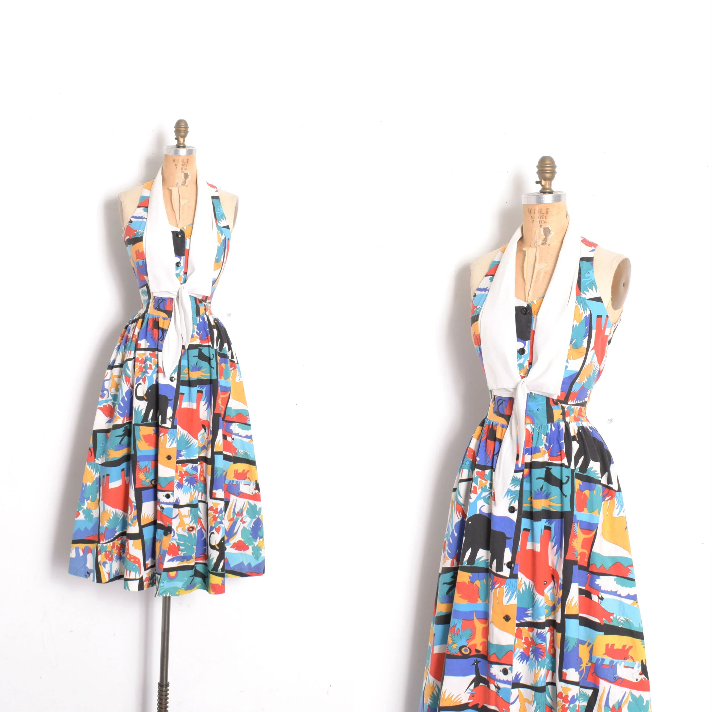 1980s Animal Print Tie Waist Dress-S/M