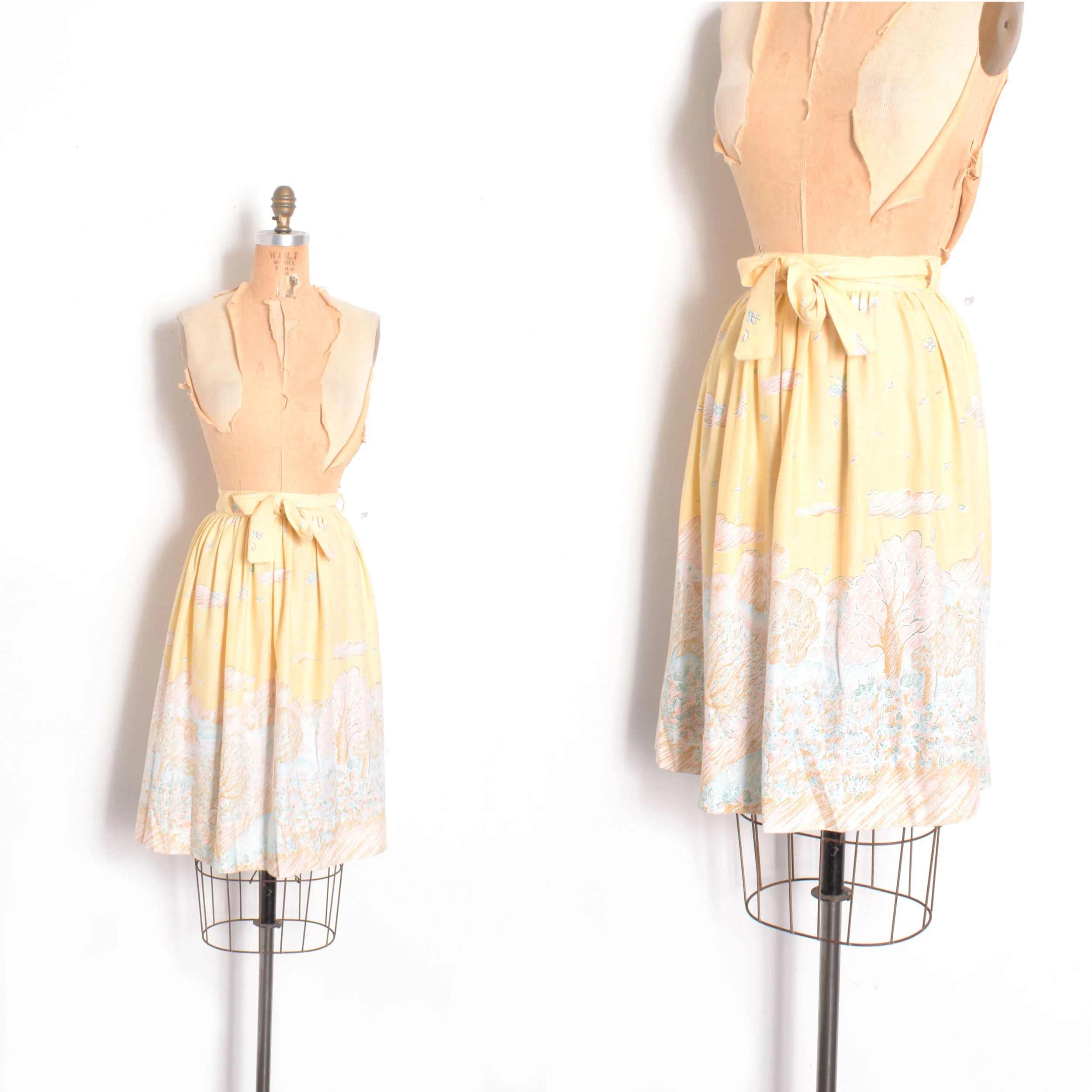 1970s Scenic Cotton Skirt-small