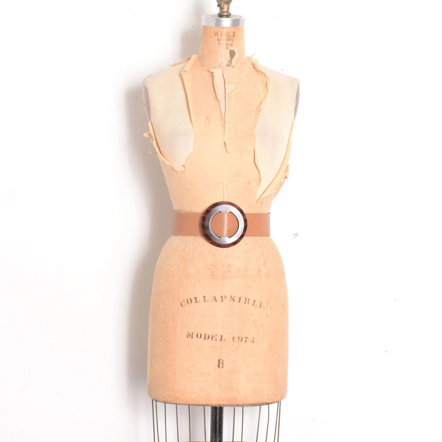 1980s Brown Leather Belt with Tortoise Buckle-S/M/L