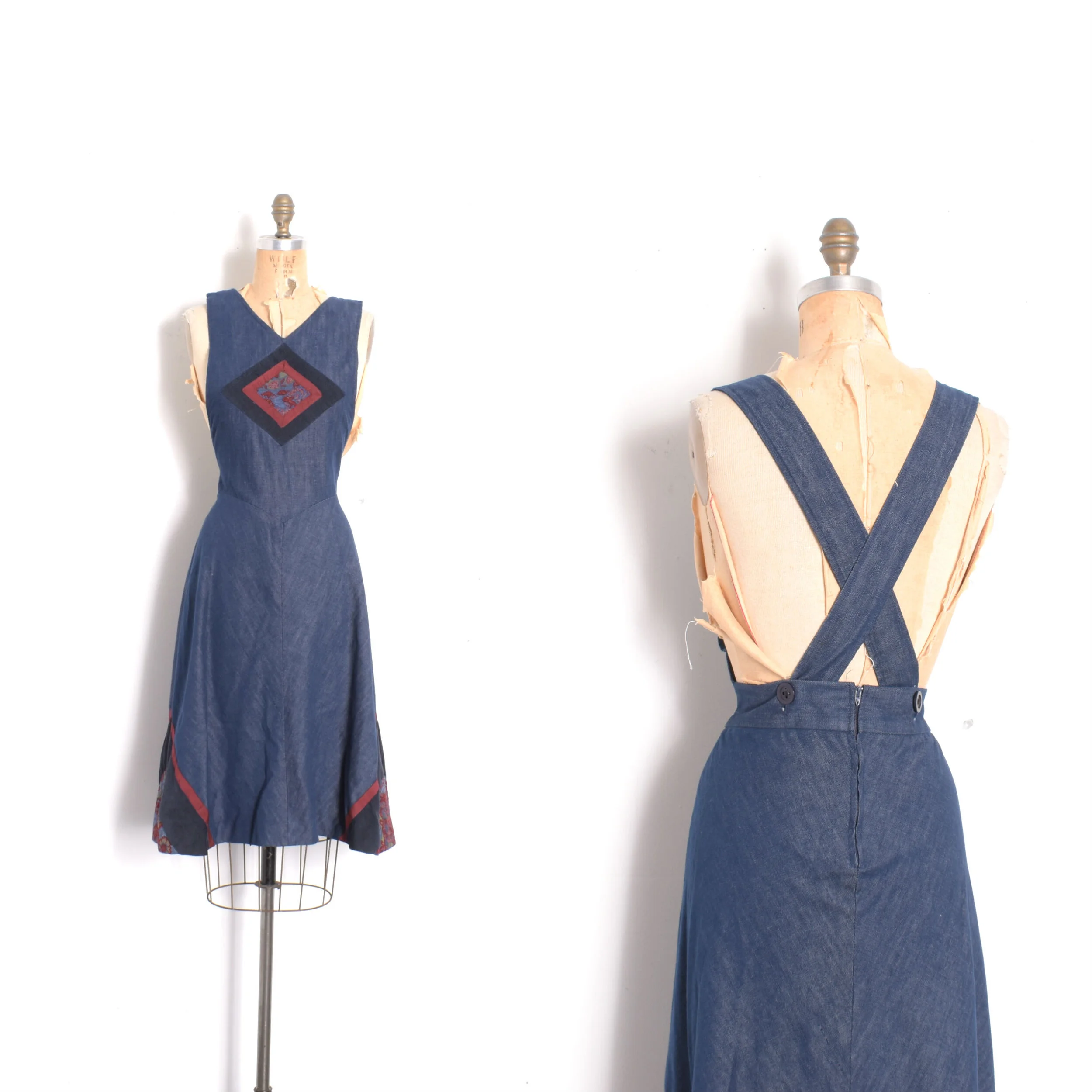 '70s Denim Pinafore Dress-S/M
