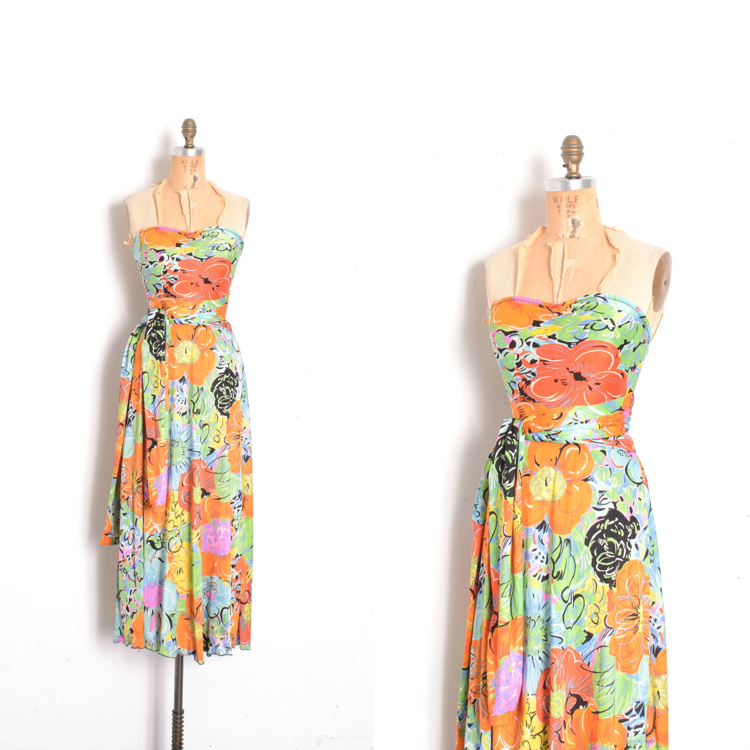 '70s Bobbie Brooks Strapless Floral Dress-small