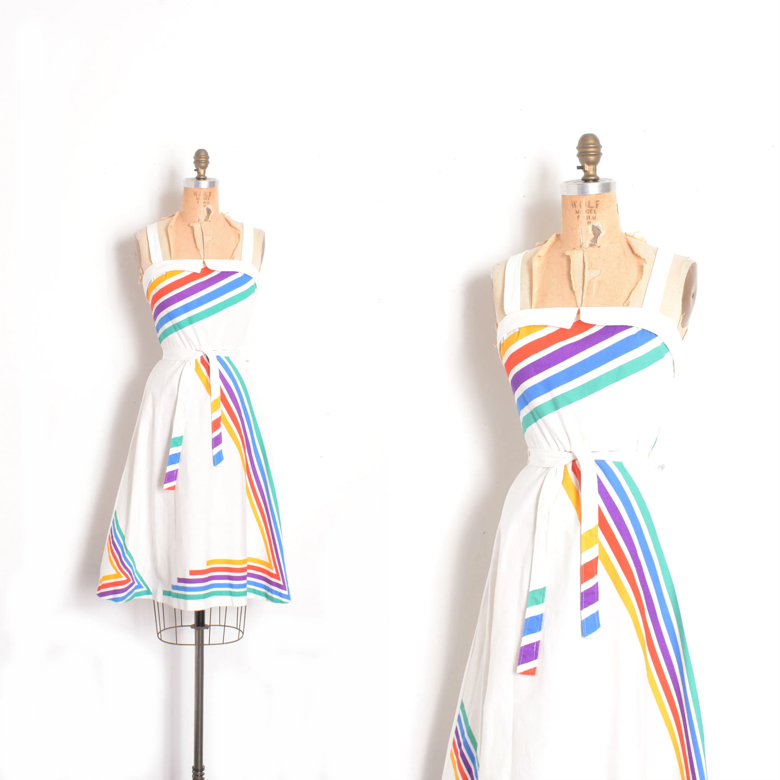 '70s Rainbow Stripe Cotton Sundress-XS
