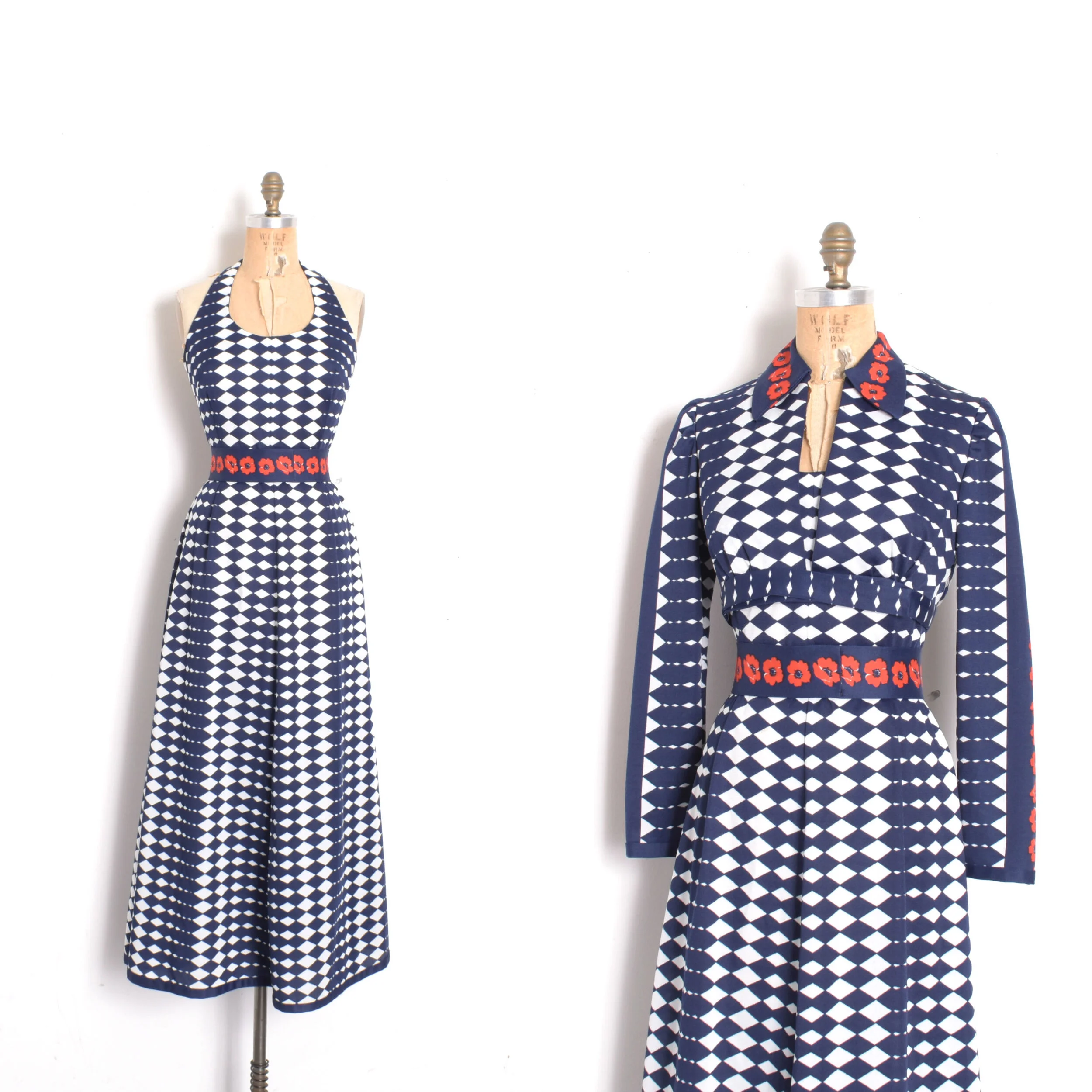 1970s Harlequin Halter Dress and Jacket Set-small