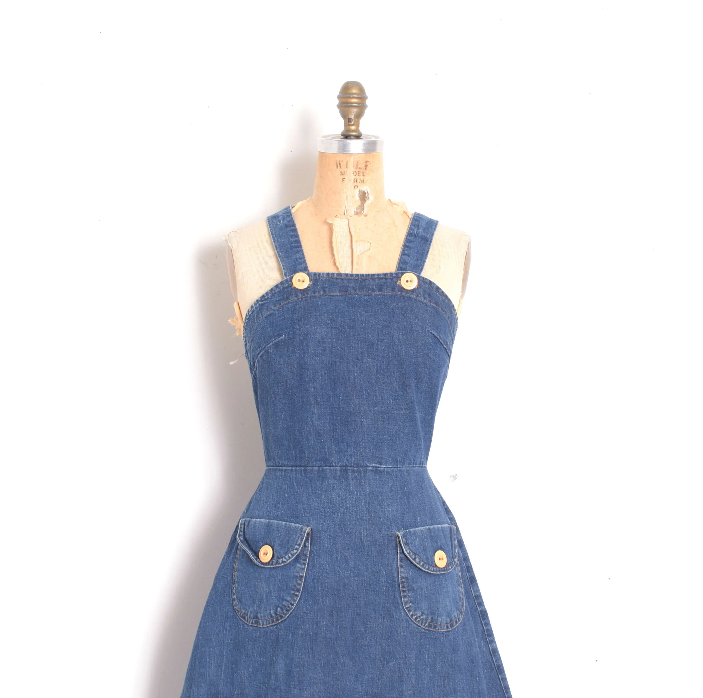 landlubber denim dress 1970s Landlubber snap up denim dress