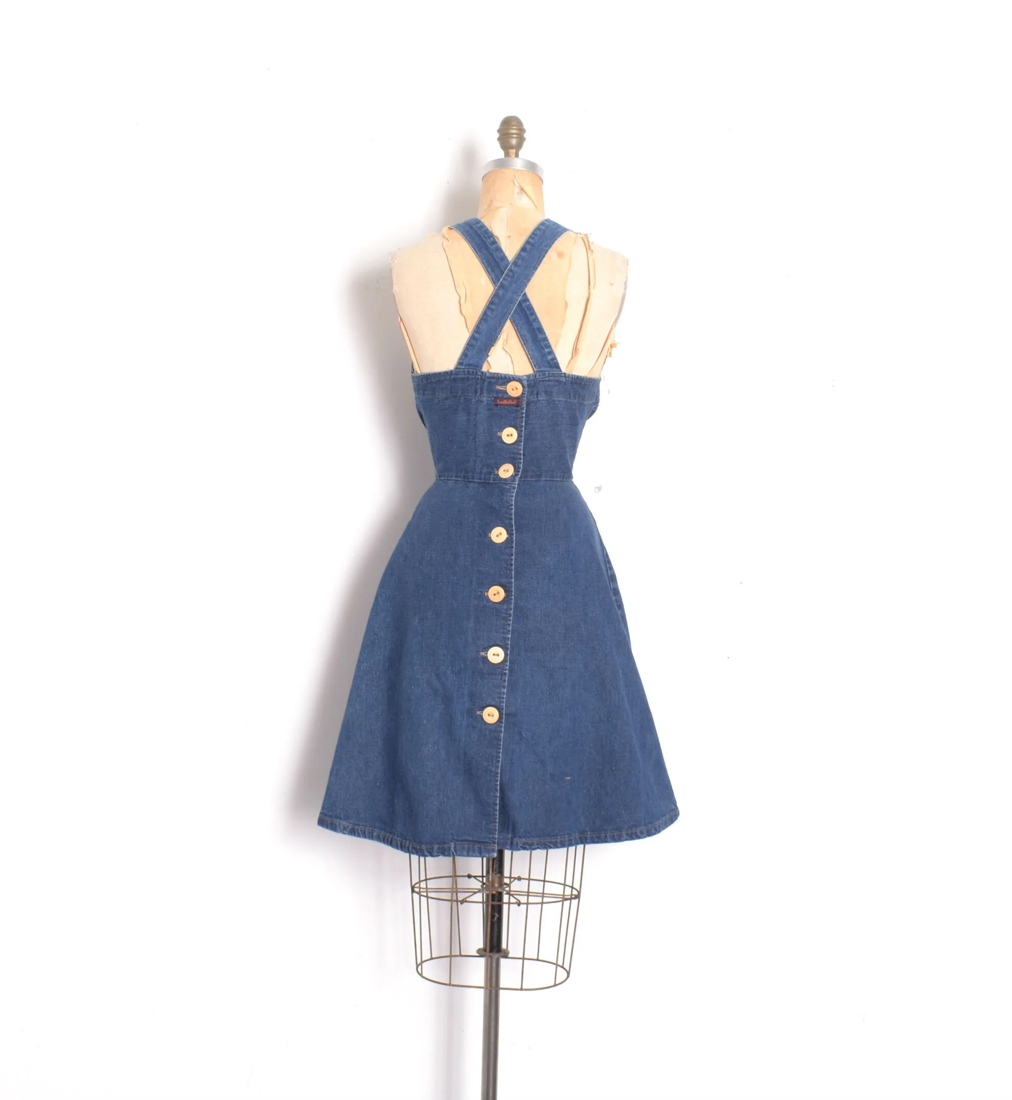 landlubber denim dress Vintage 70s Landlubber Denim Dress: XS, W24-25, Made in USA