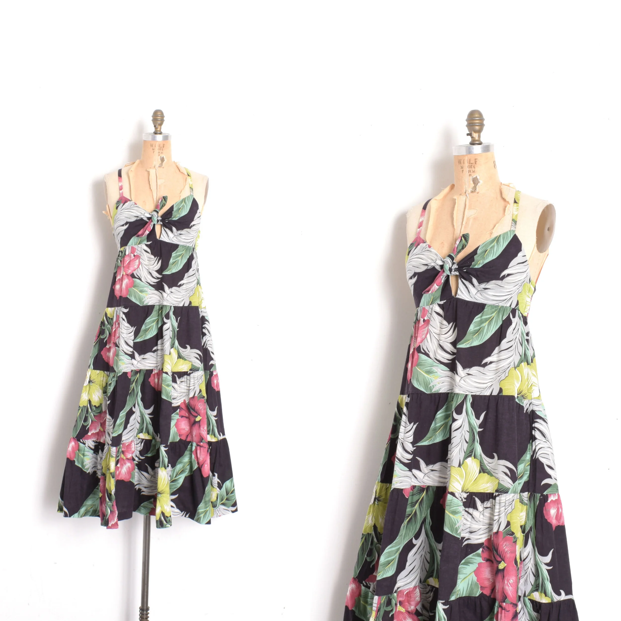 '70s Tropical Foliage Keyhole Sundress-S/M