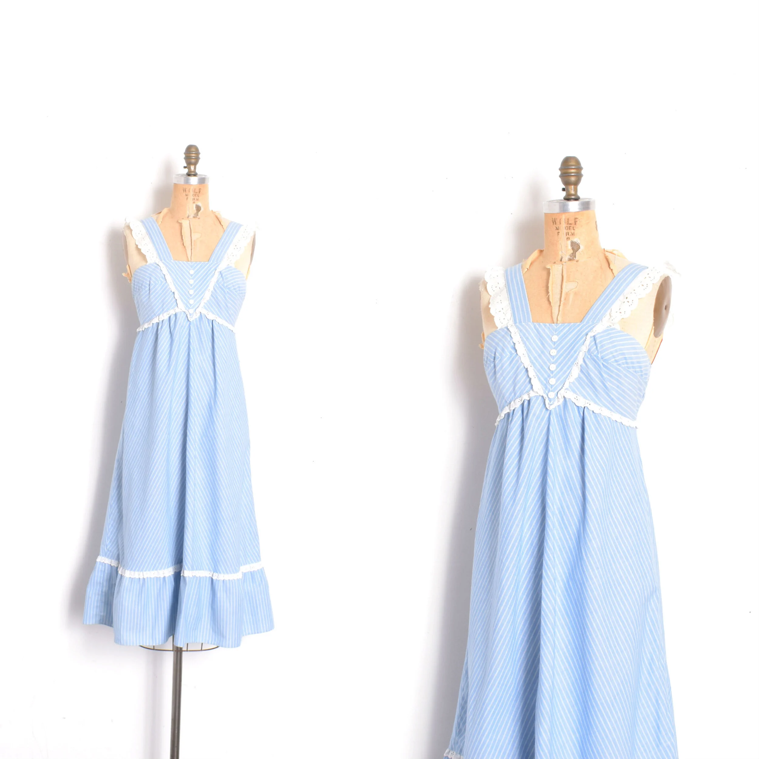 1970s Baby Blue Pinstripe Cotton Sundress-medium