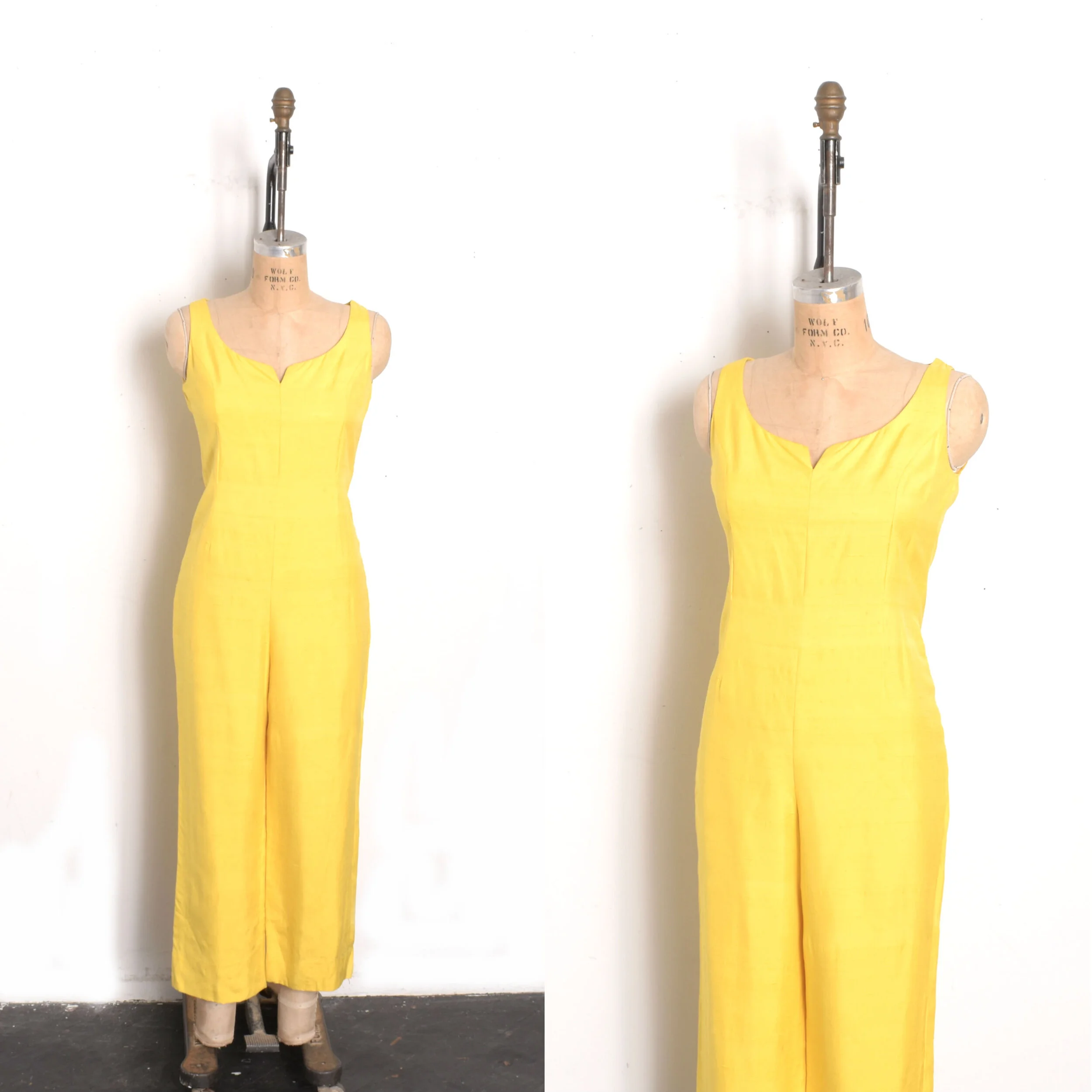 1970s Malcolm Starr Yellow Silk Jumpsuit-S/M