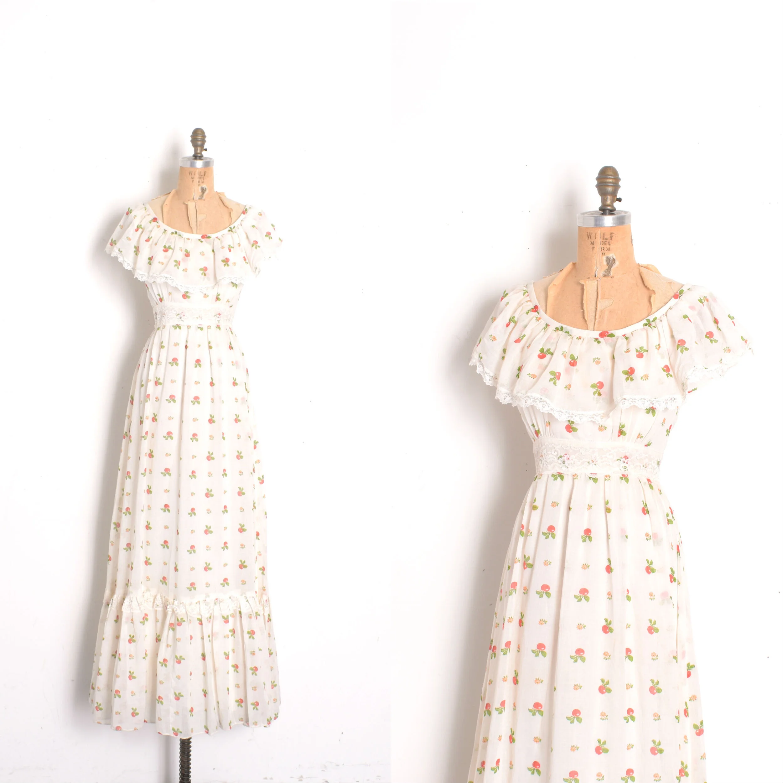 1970s Apple Print Cotton Maxi-XS/S