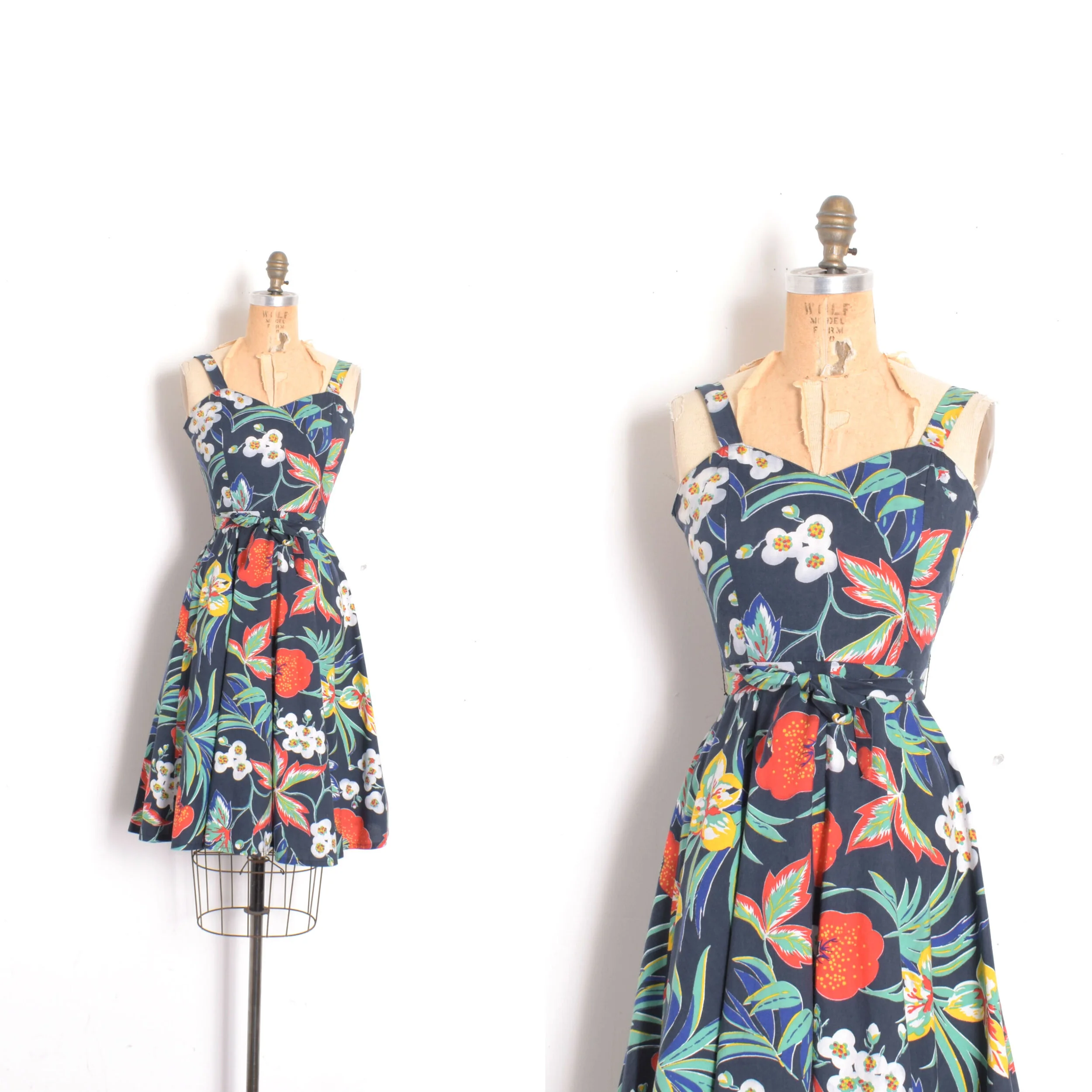 1970s Vibrant Floral Cotton Sundress-XS