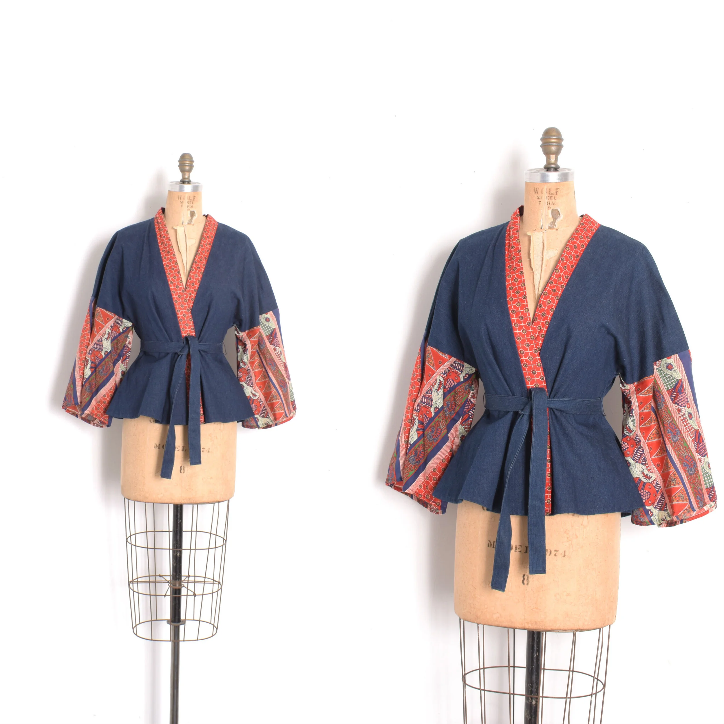 1970s Patchwork Denim Wrap Top-S/M/L