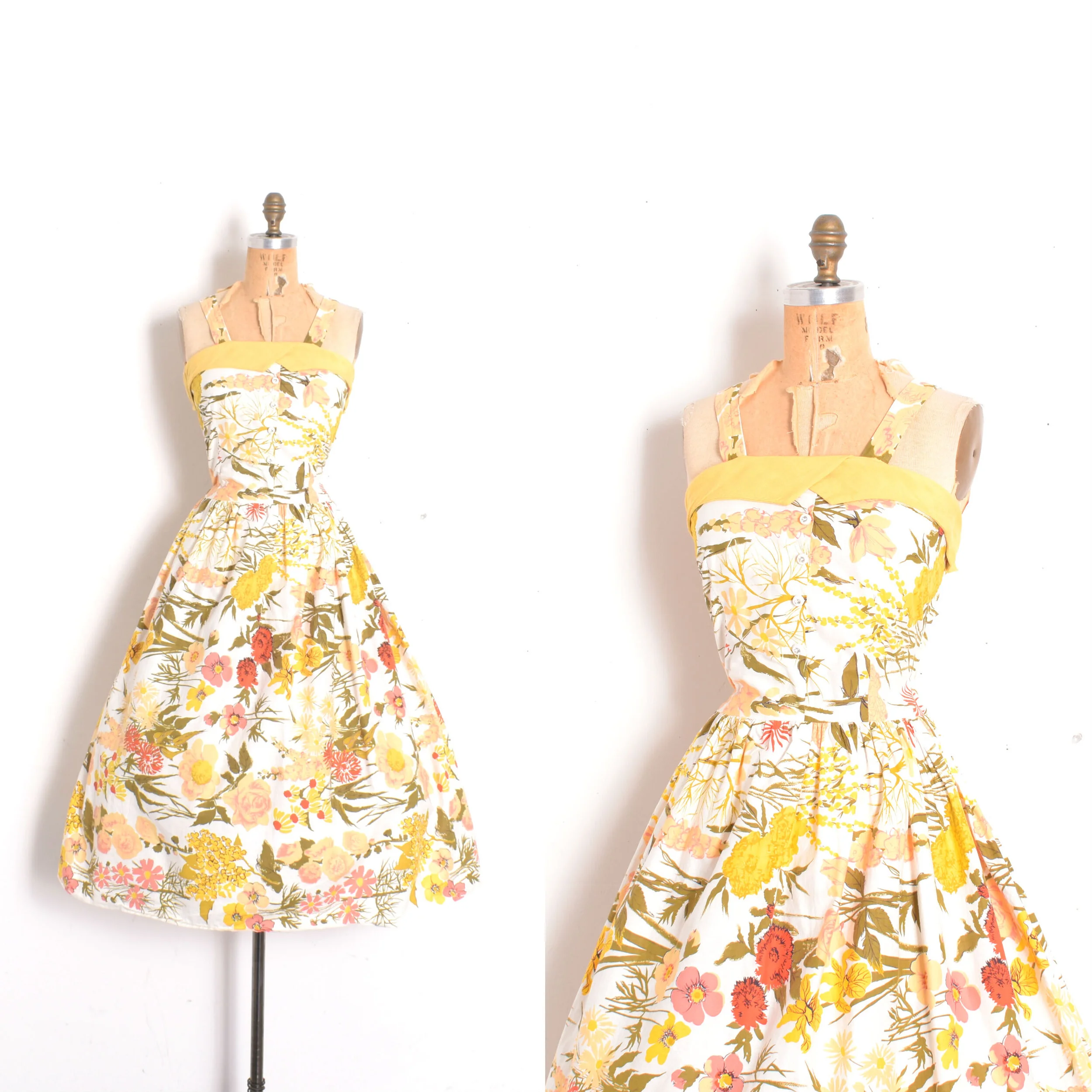 1950s Yellow Floral Cotton Sundress-large