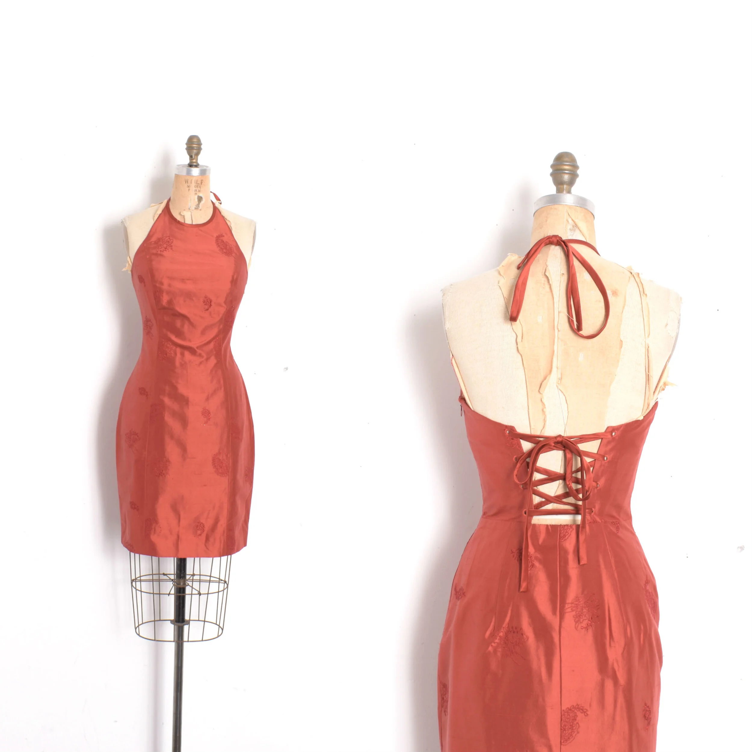 '90s Lace Up Back Silk Dress-small