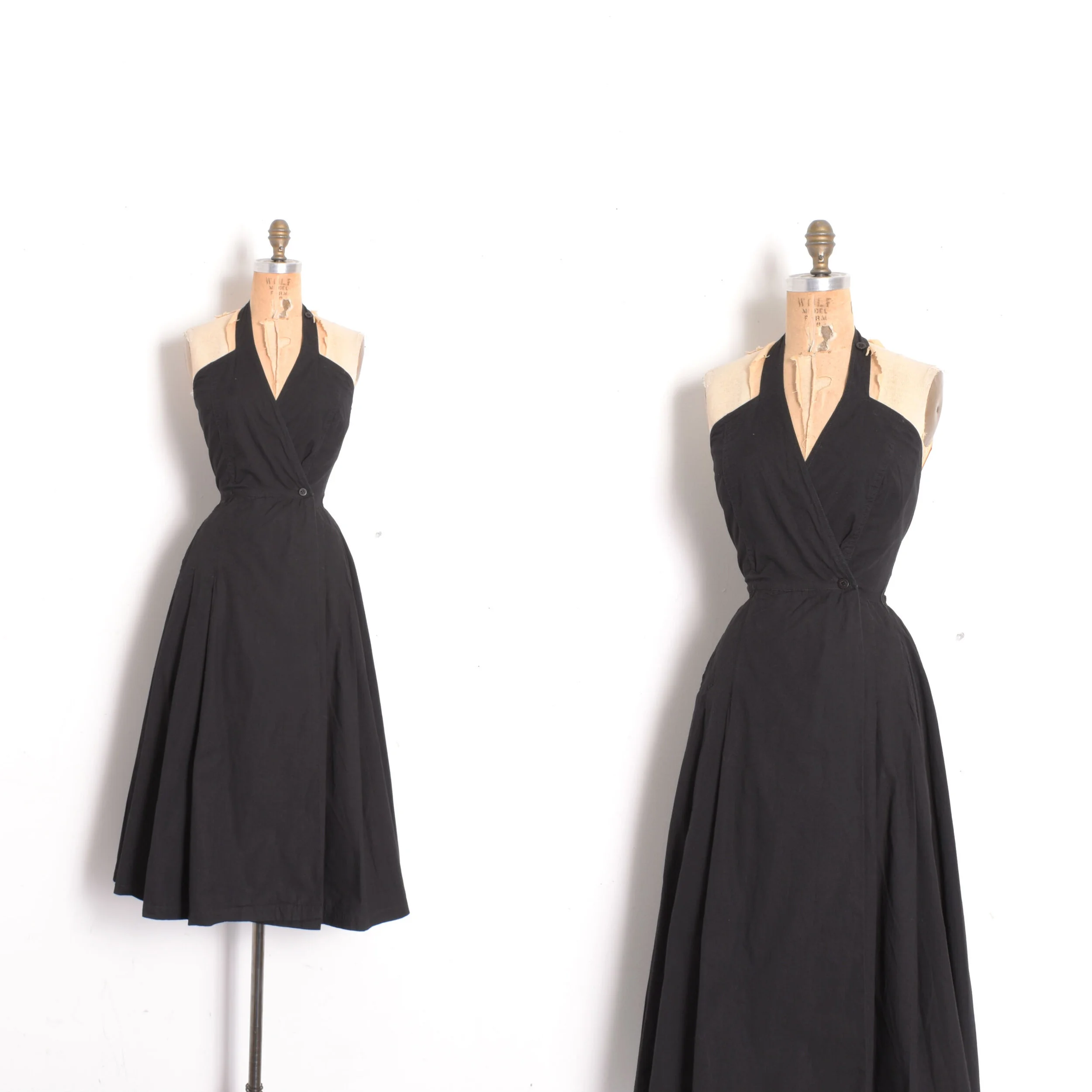 1980s Black Cotton Halter Dress-S/M
