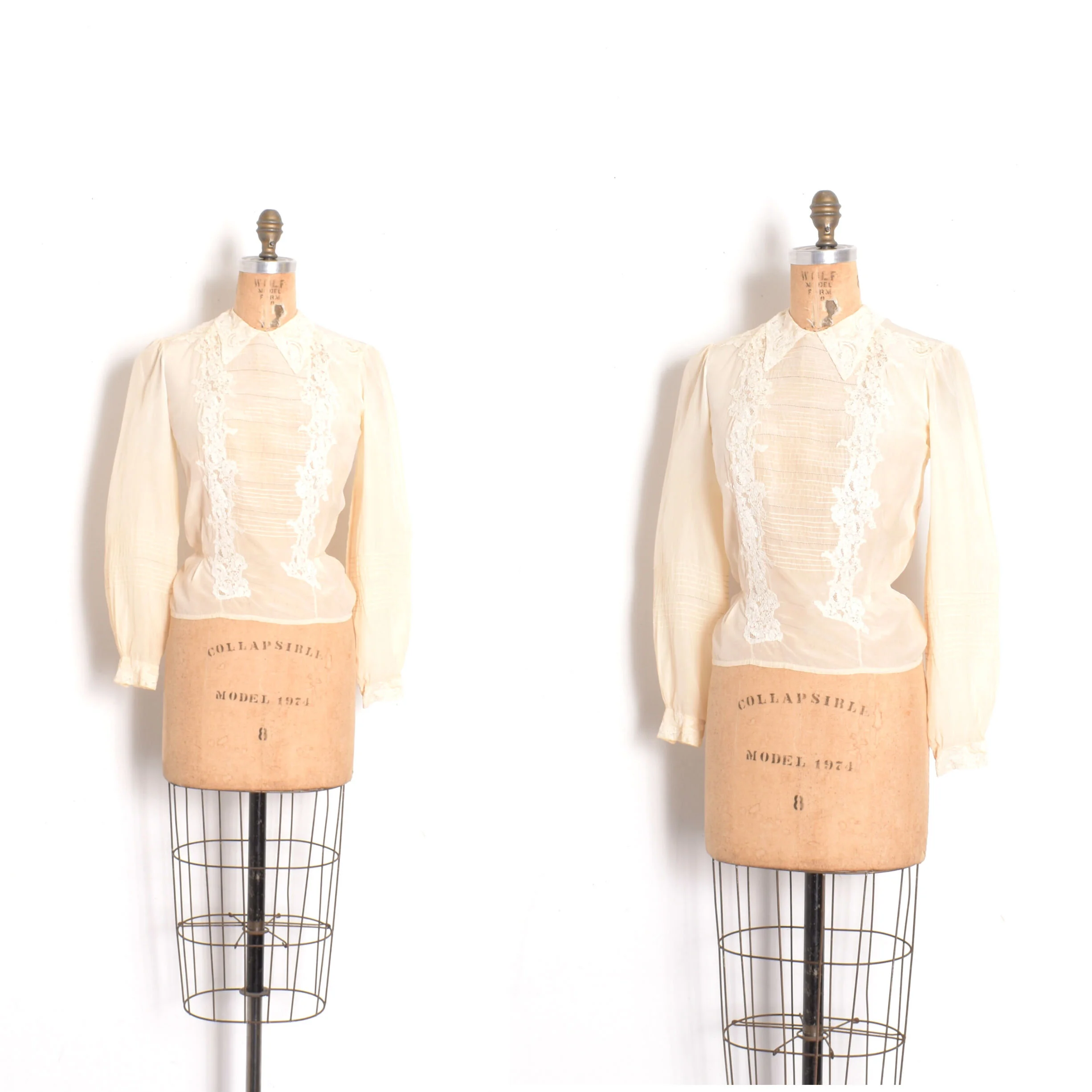 1940s Cream Silk & Lace Blouse-S/M