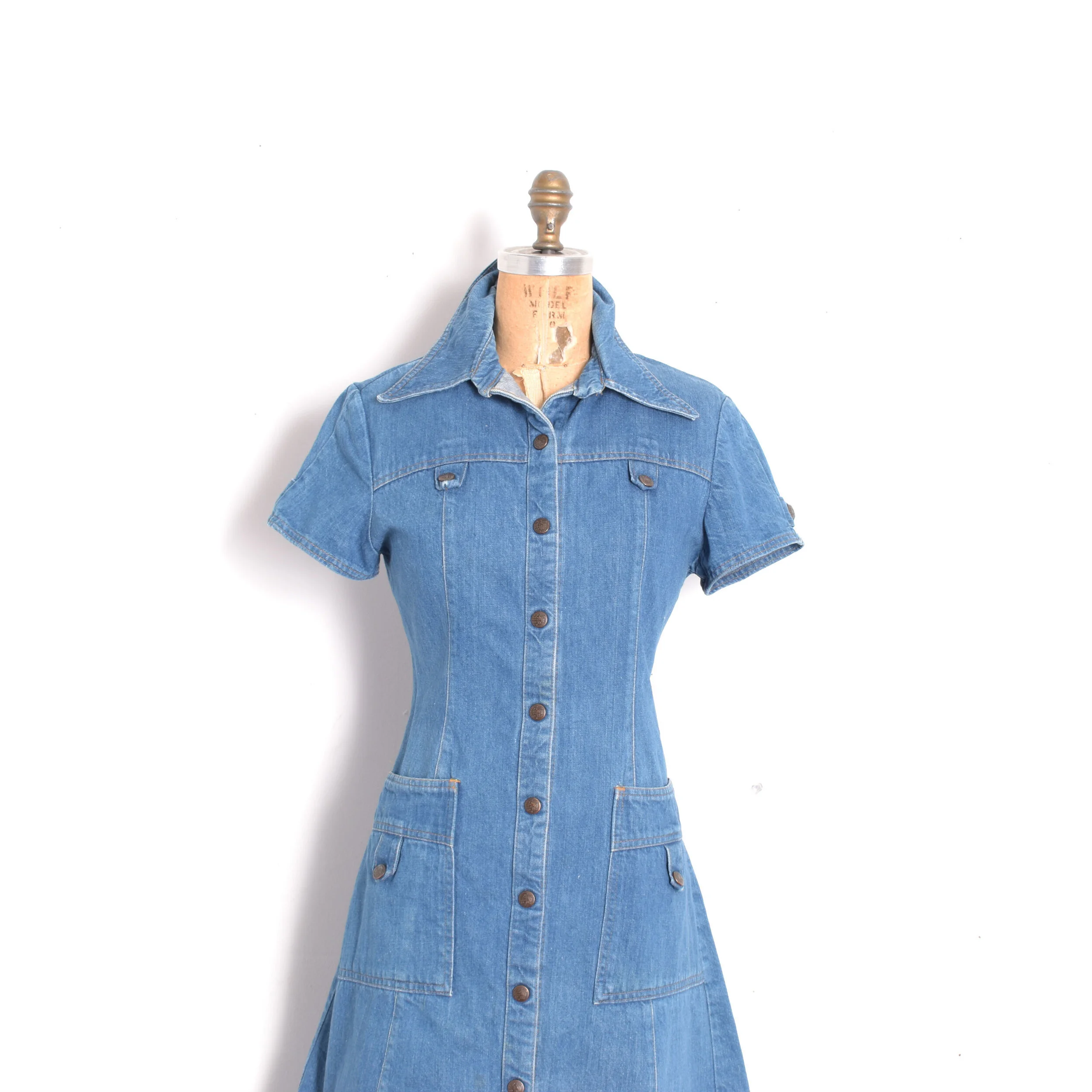 landlubber denim dress 1970s Landlubber snap up denim dress