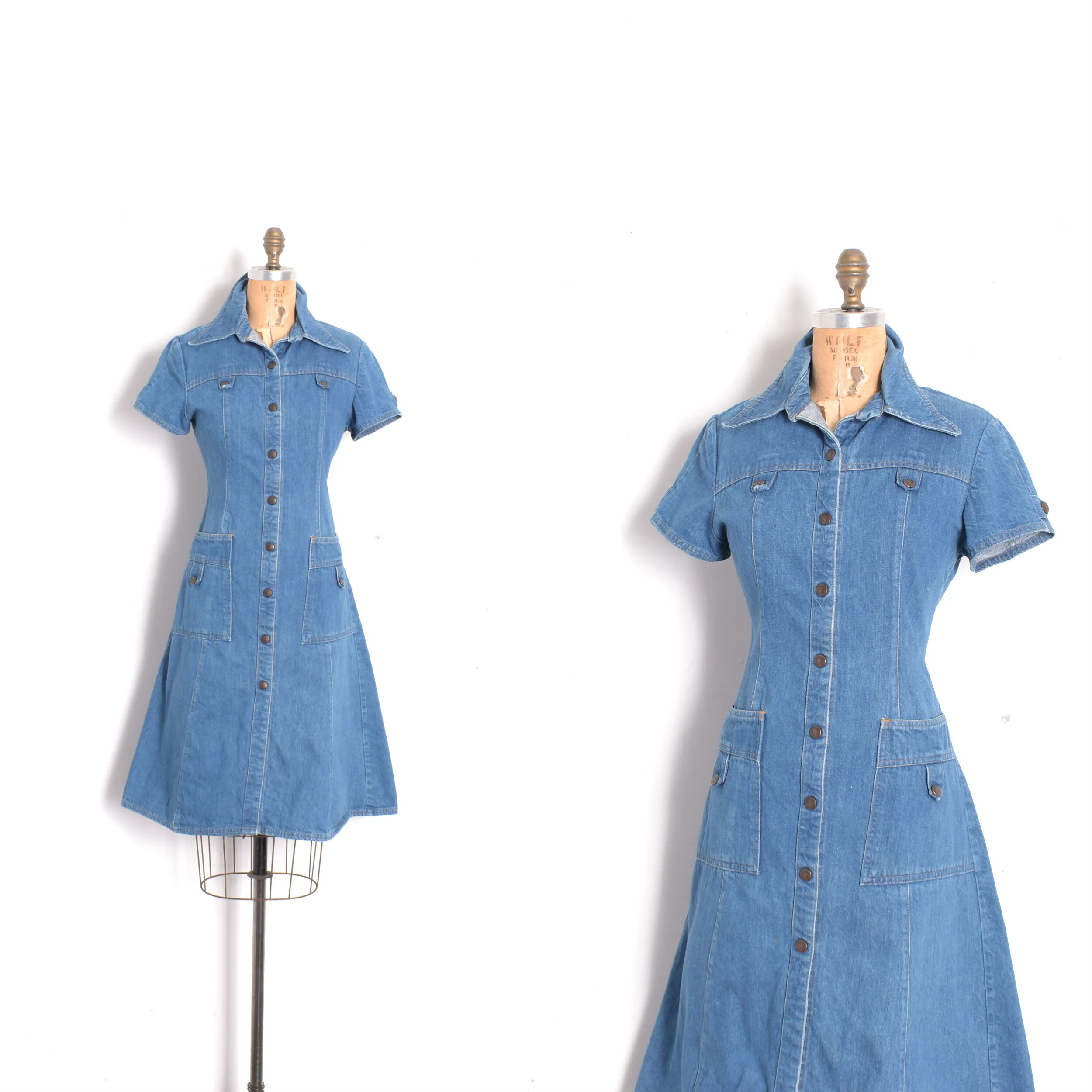 1970s Landlubber Denim Shirtdress-small