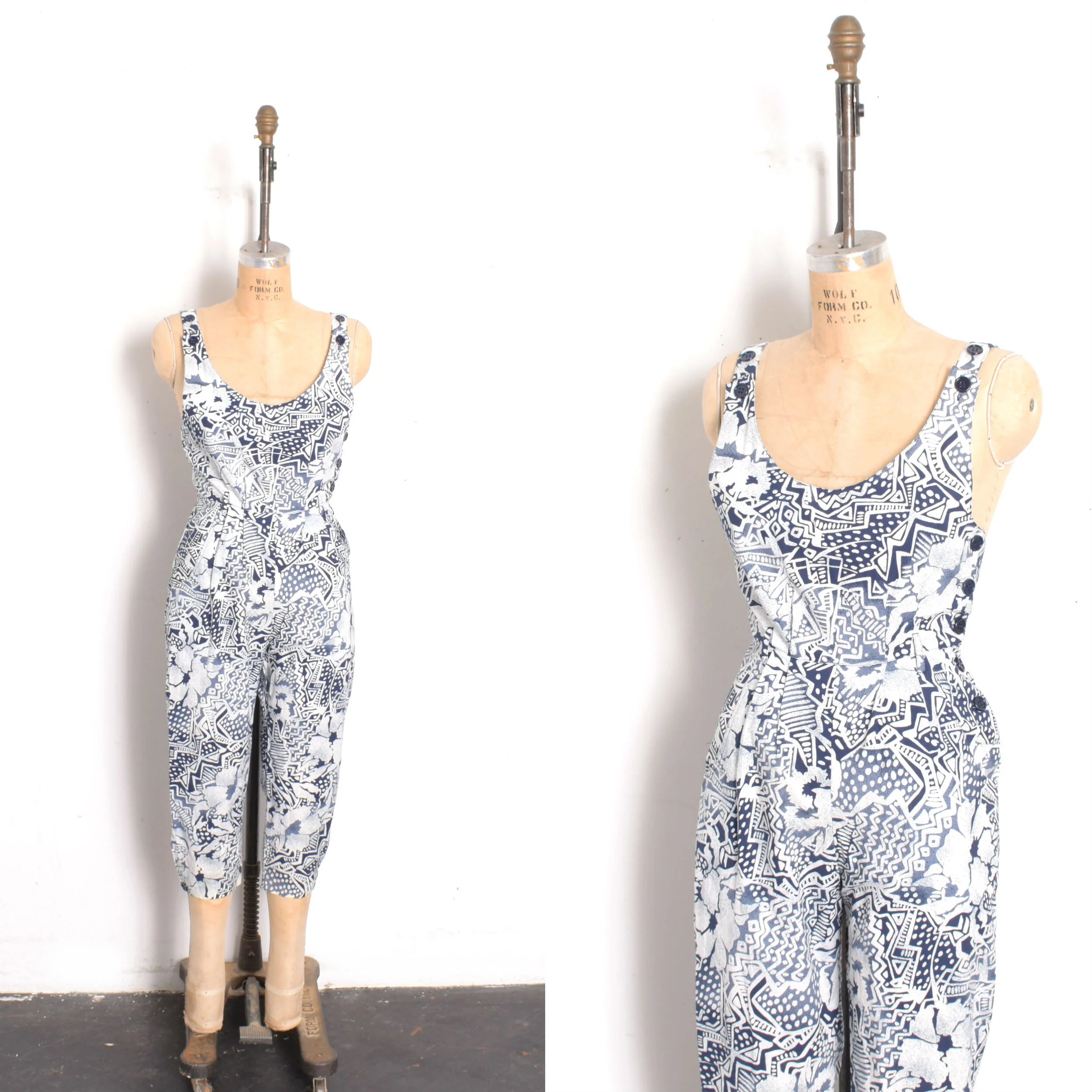 1980s Geometric Cotton Jumpsut-XS/S