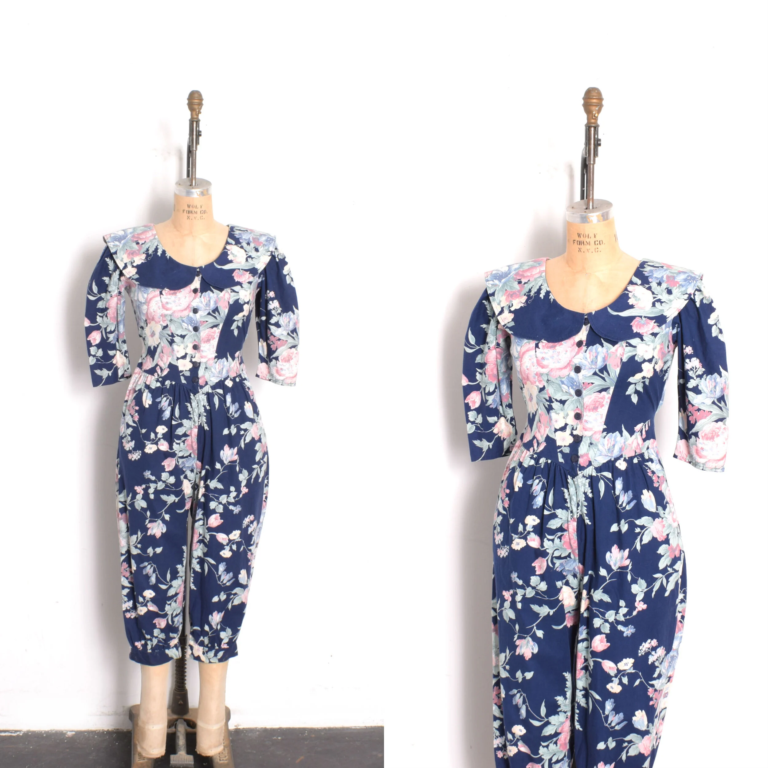 1980s Floral Print Babydoll Jumpsuit-small
