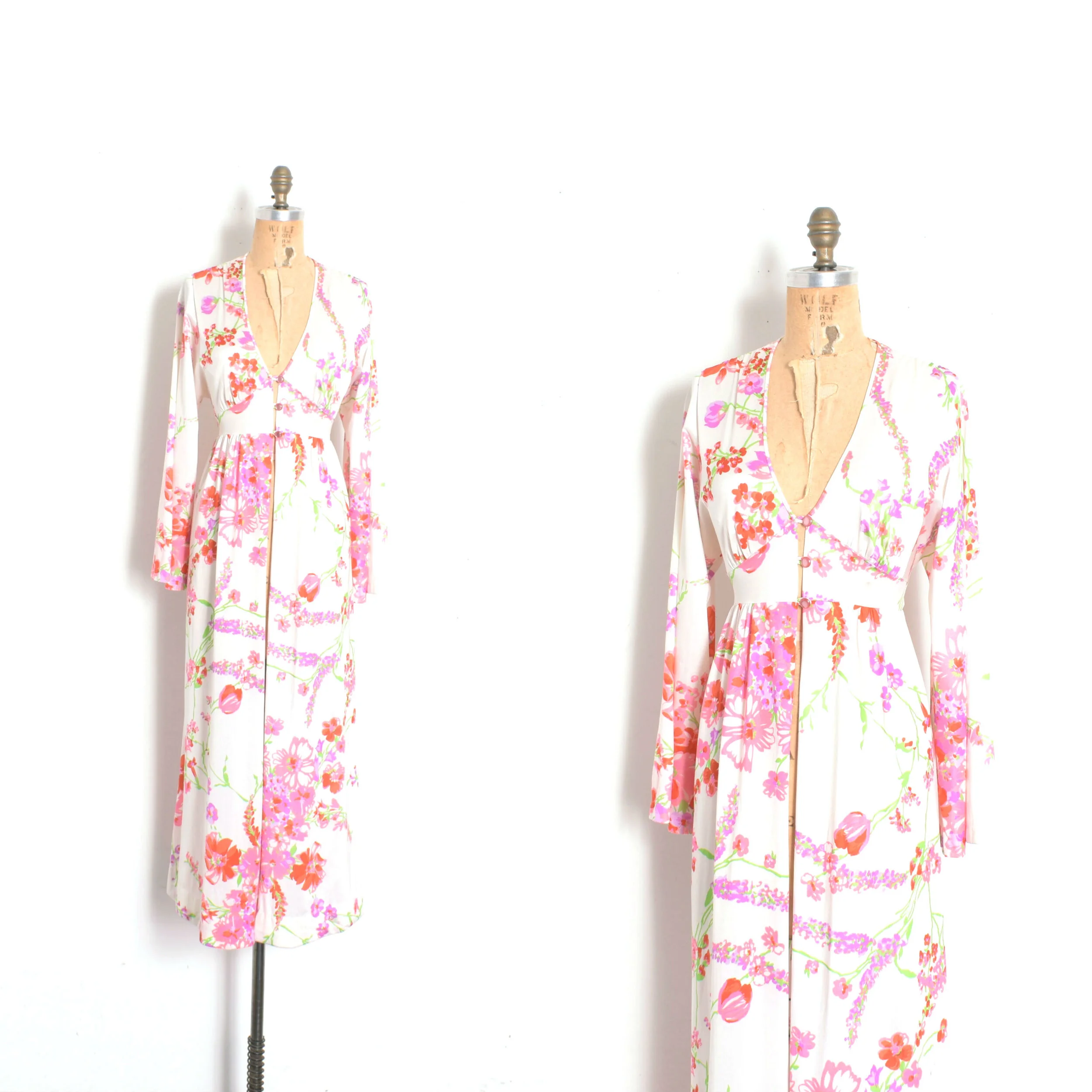 1970s Floral Print Lounge Robe-S/M/L