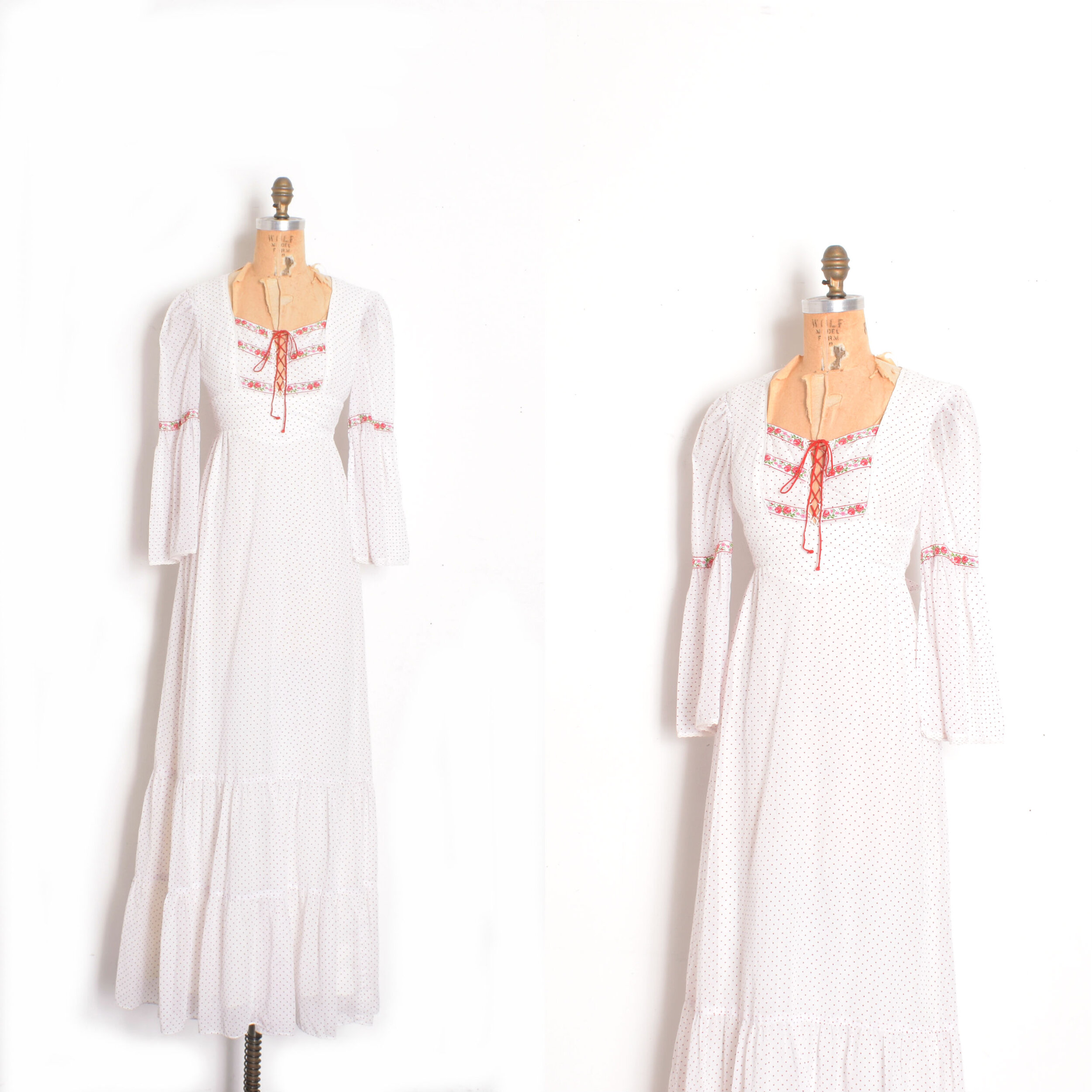 1970s Lace Up Peasant Dress-XS