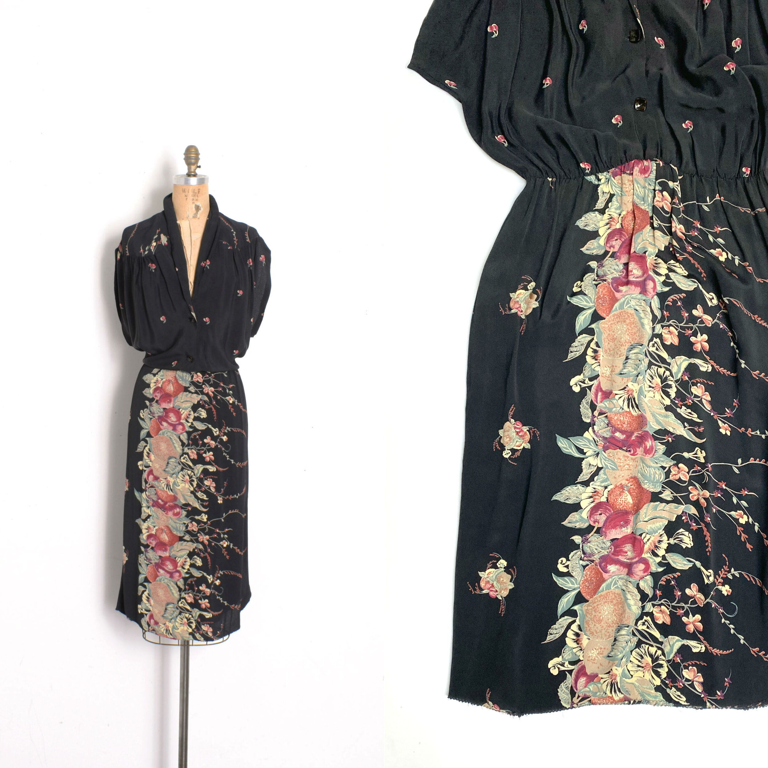 1970s Summer Harvest Rayon Dress-M/L