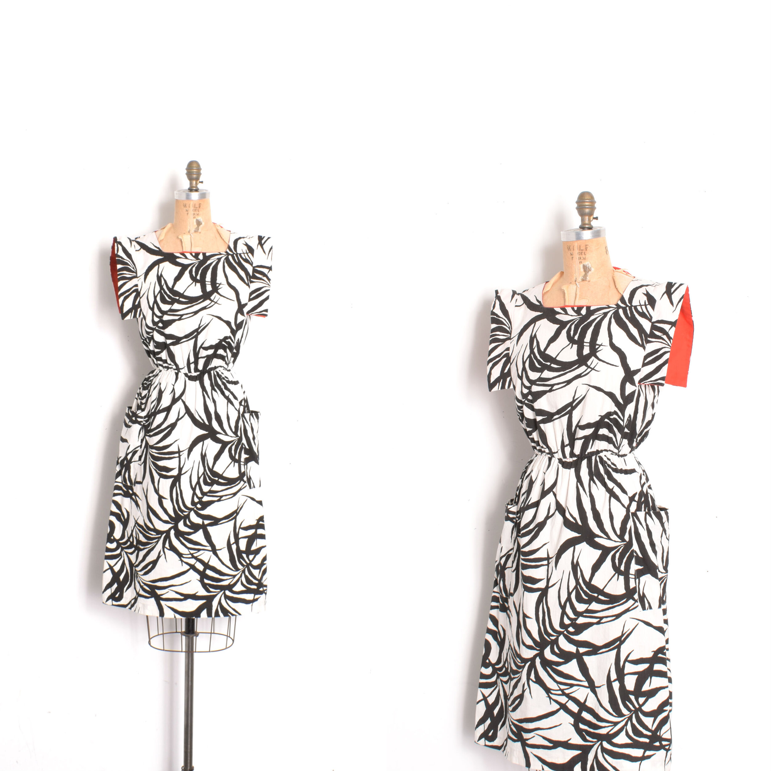 1980s Palm Fronds Cotton Dress-XS/S
