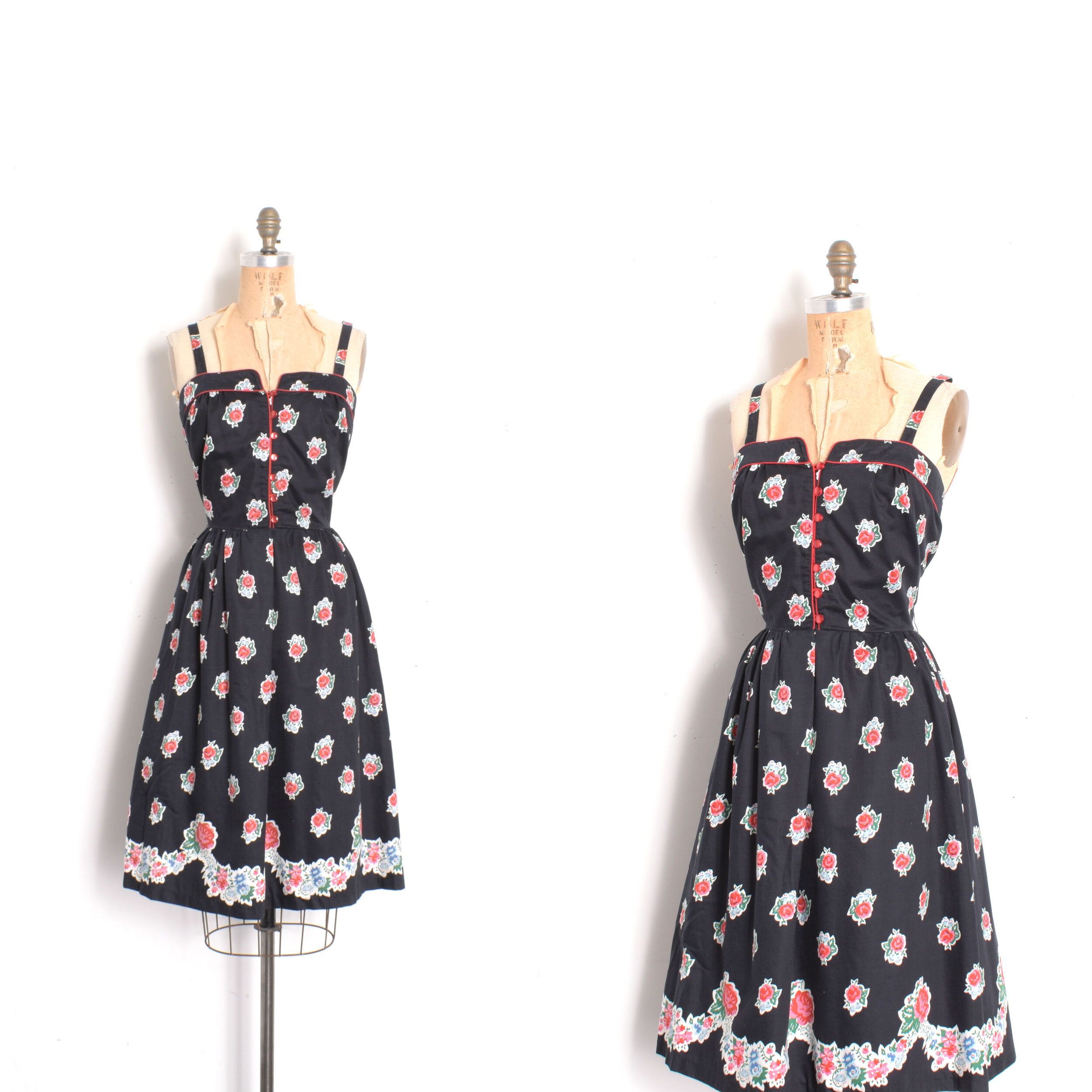 1970s Rose Print Cotton Sundress-small