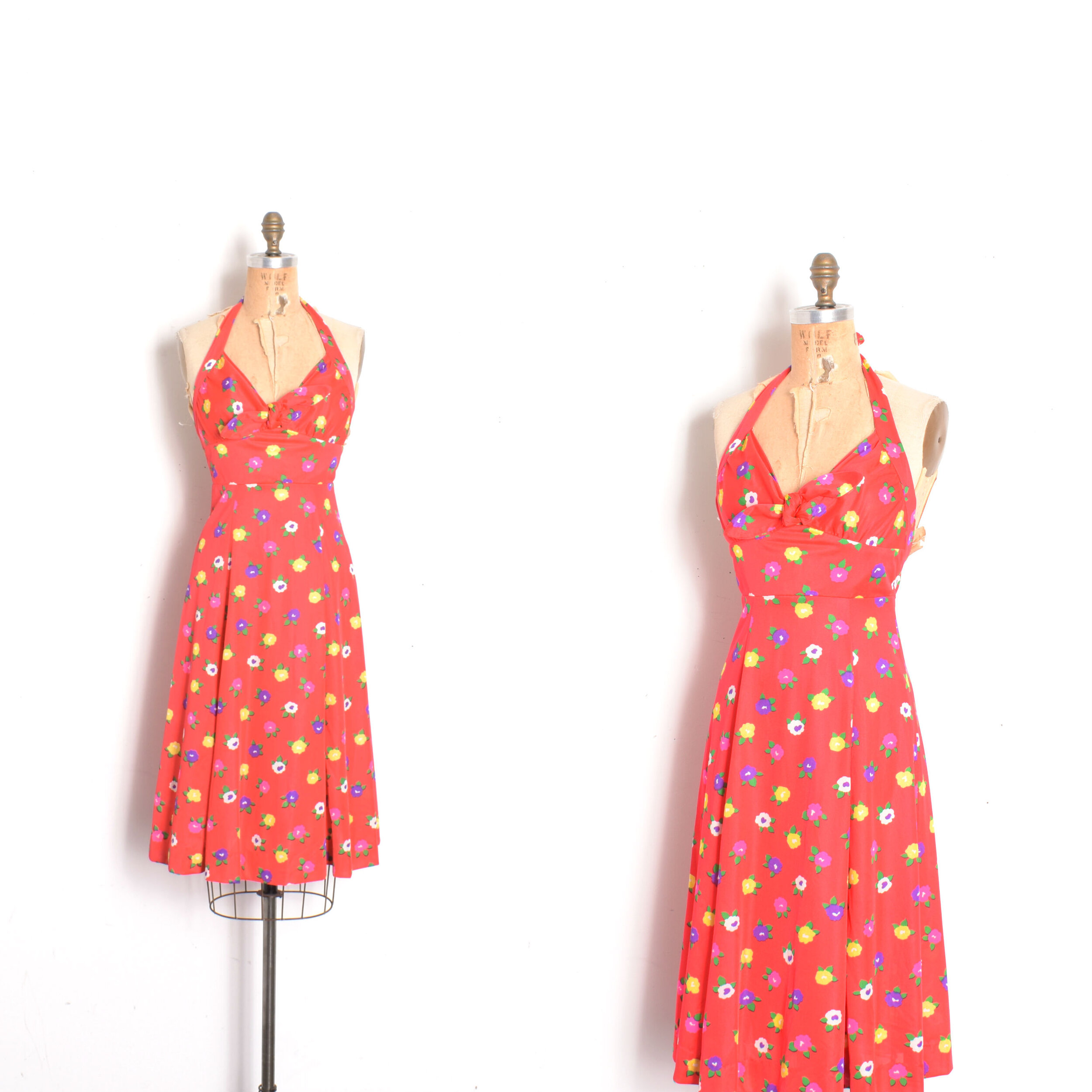 1970s Lanz Originals Tie Front Halter Dress-XS