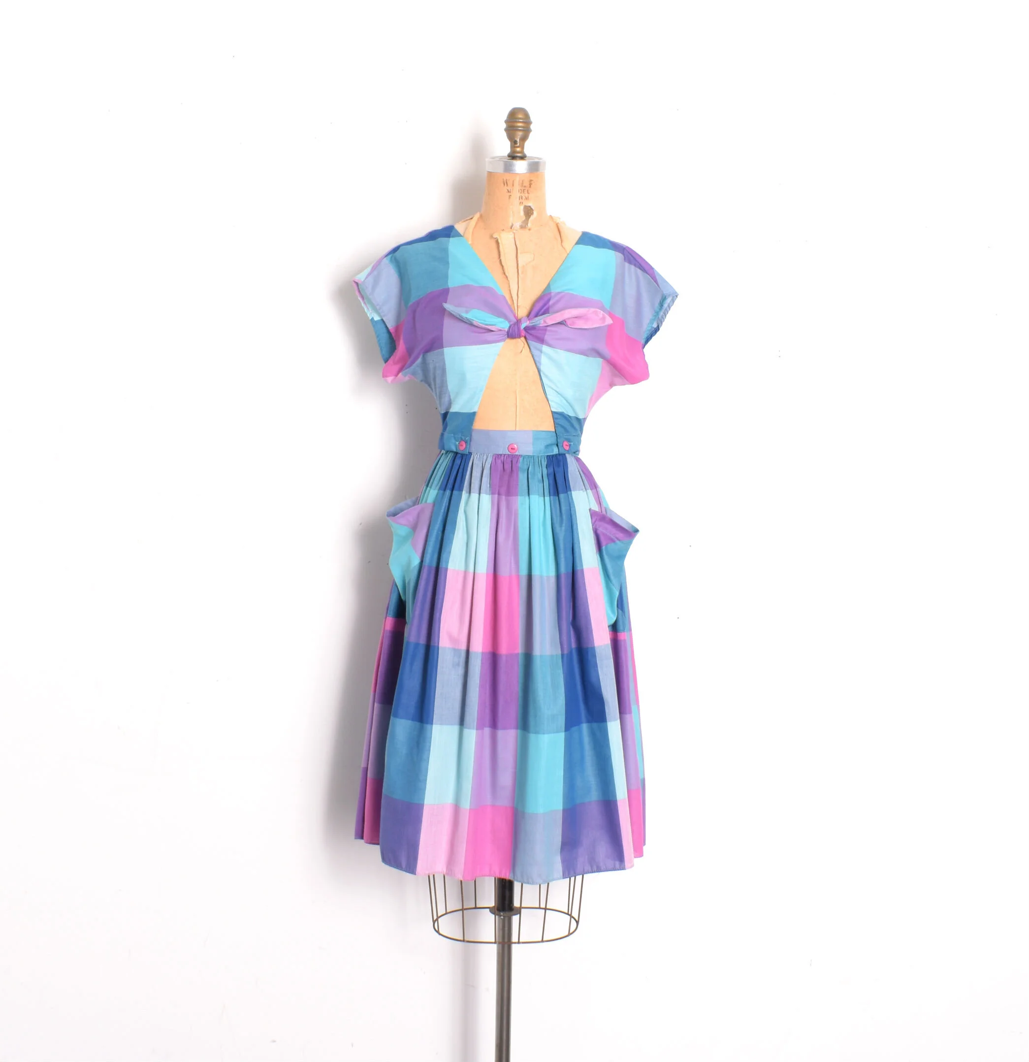 1980s Plaid Cotton Two-Piece Dress-XS  La Poubelle Vintage